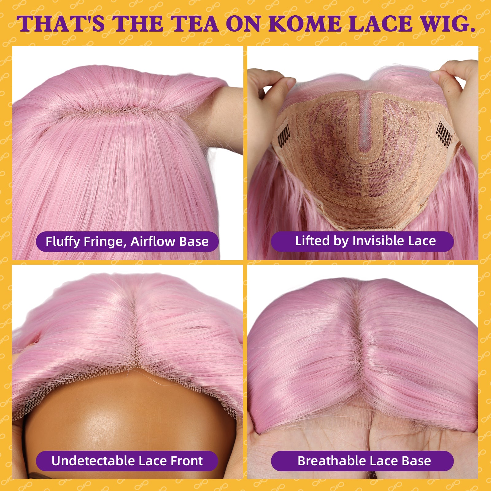 KOME Dirty Pink Synthetic Lace Front Wig,T Part Glueless Long Body Wavy Wigs With Bangs for Women Cosplay Daily Use 28IN