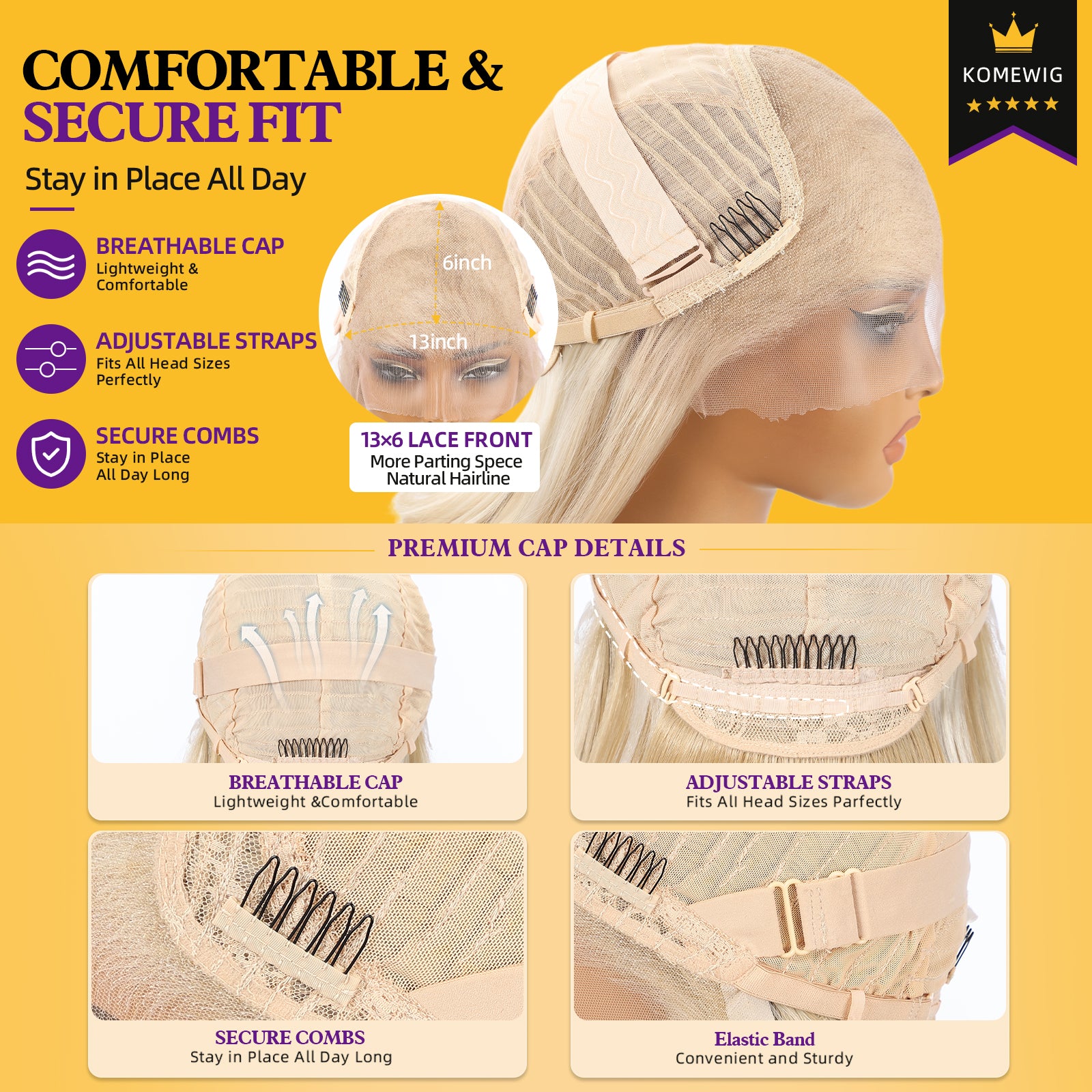 KOME Blonde Highlight Bob 13×6 Synthetic Lace Front Wig for Women 14IN