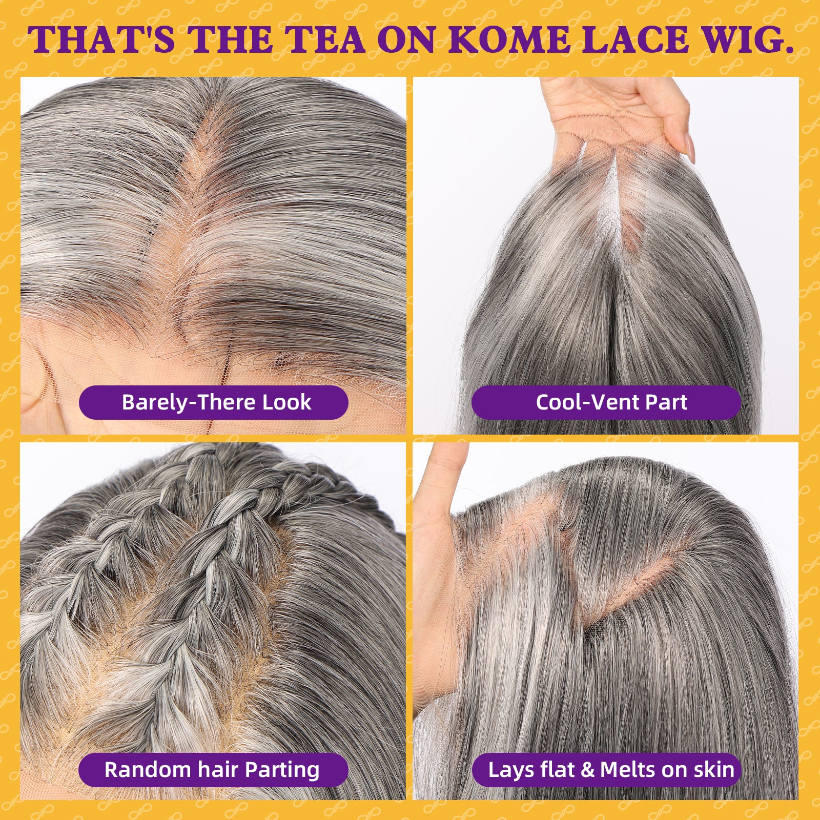 KOME Grey Mixed Synthetic Lace Front Wig, 13X6 Long Straight Layered Glueless Wigs for Women Daily Use 22IN(#2/606HL)