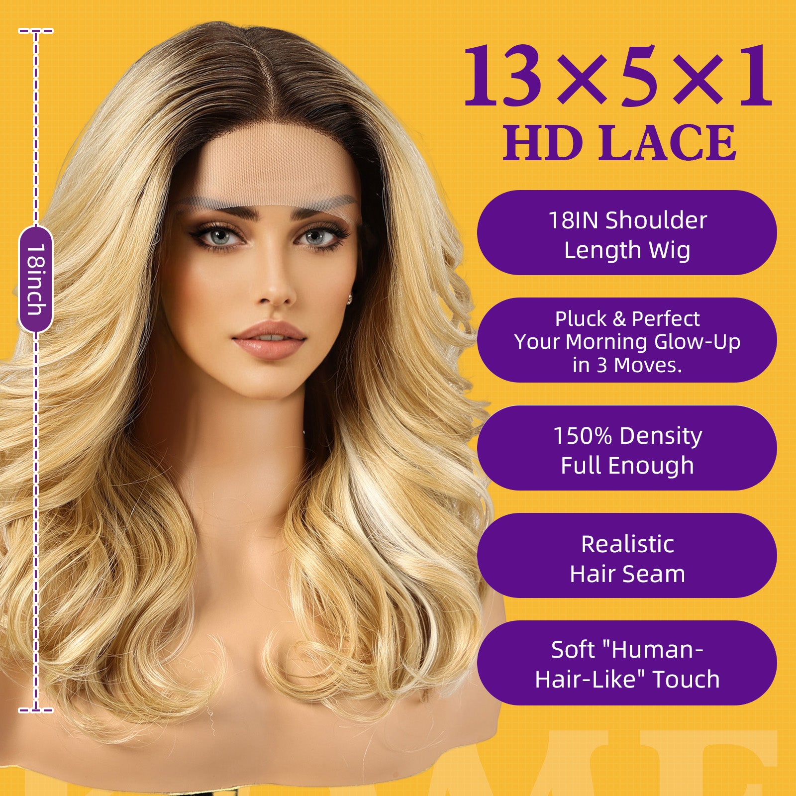 KOME Lobbi Blonde Synthetic Lace Front Wig, 13X5X1 Glueless Shoulder Length Curly Bob Wigs for Women Daily Use 18IN（#TT6/251001）