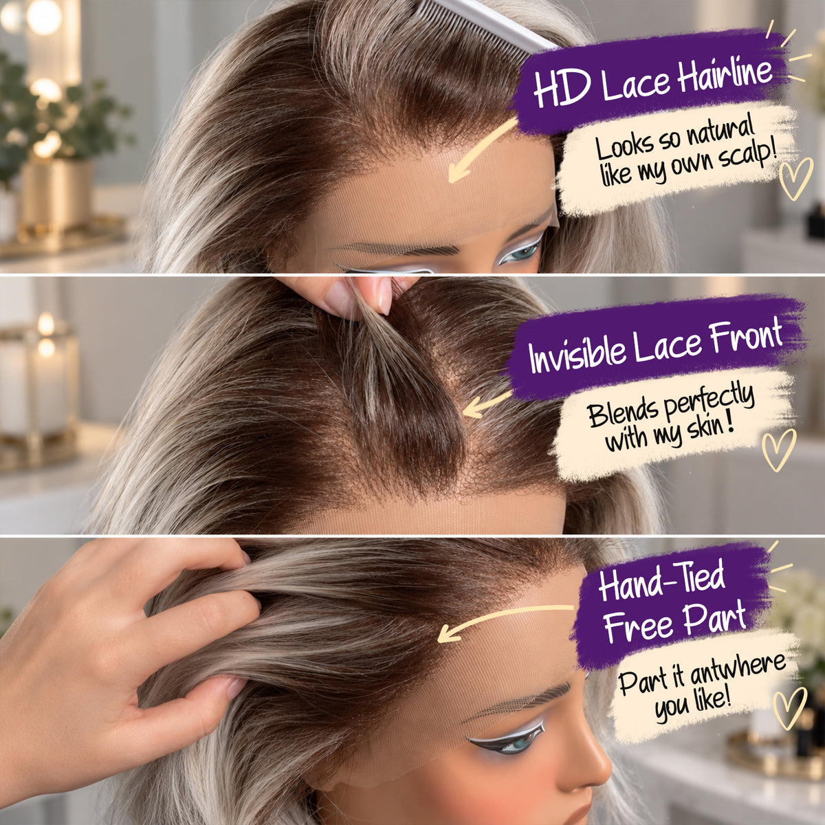 KOME Platinum Blonde 13X4 Synthetic Lace Front Wig for Women Daily Use 14IN