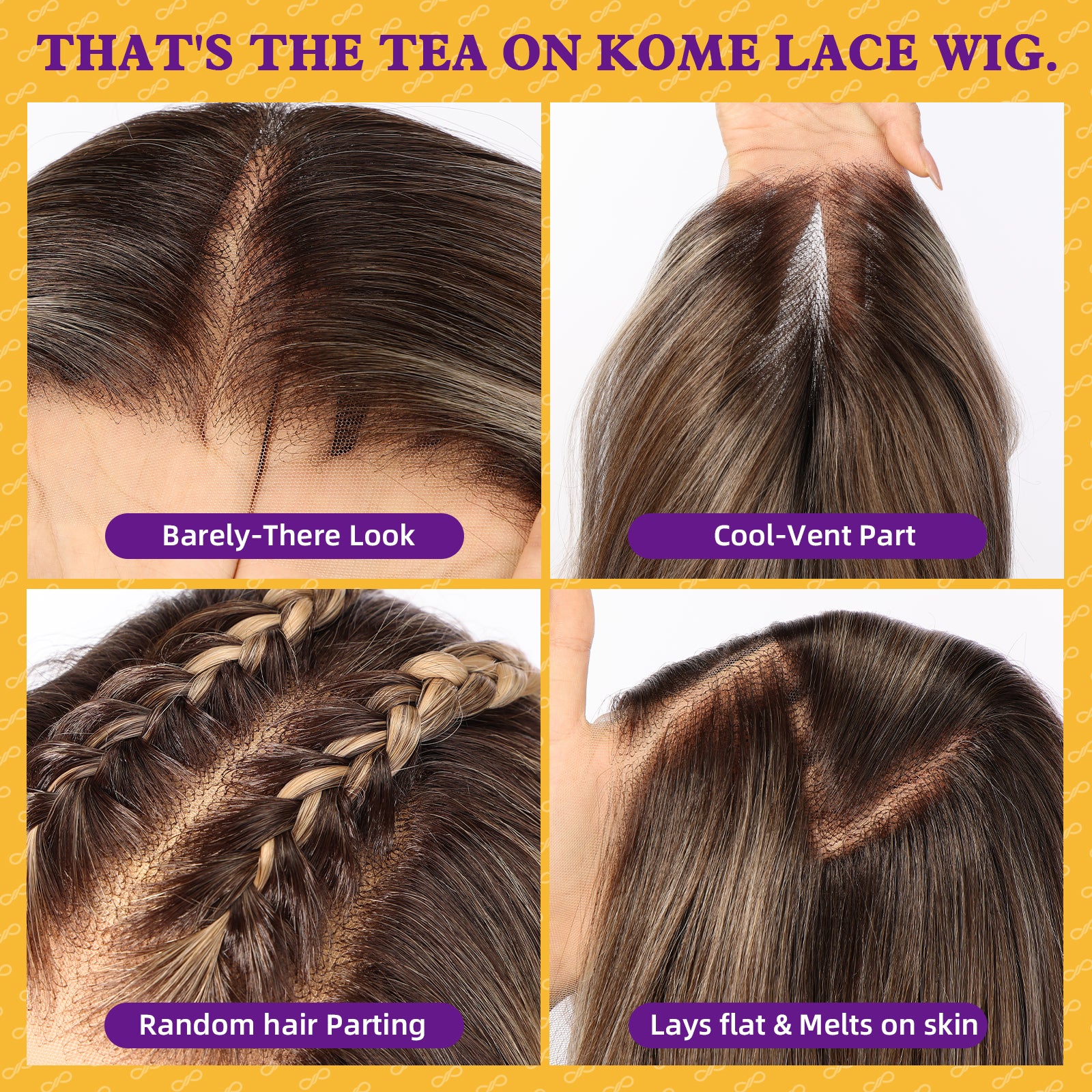 KOME Ombre Ash Brown Synthetic Lace Front Wig, 13X6 Long Straight Layered Glueless Wigs for Women Daily Use 22IN(#TT4/6327)