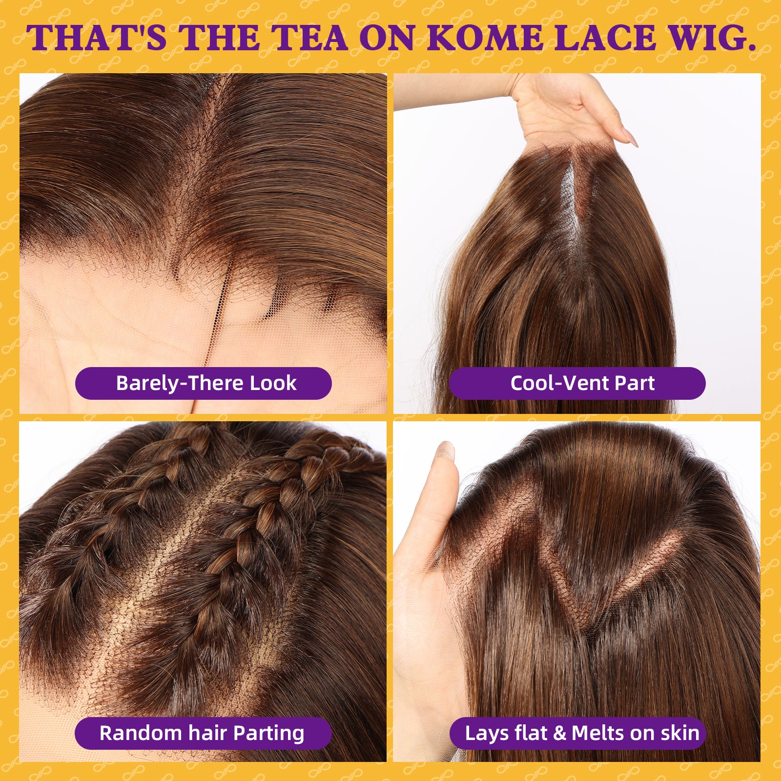KOME Brown Synthetic Lace Front Wig, 13X6 Long Straight Layered Glueless Wigs for Women Daily Use 22IN(#TT4/6164)