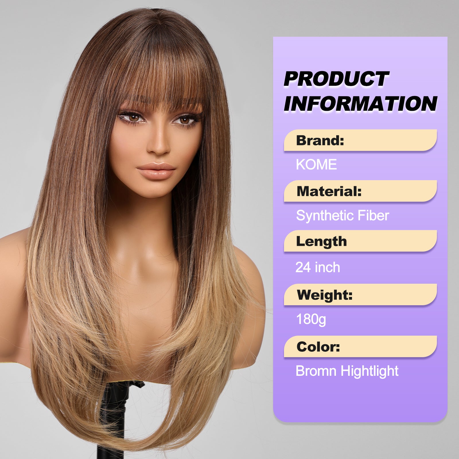 Ash Brown Long Layered Wig with Bangs,Straight Hair Wigs for Women,Synthetic Heat Resistant Natural Looking Hair Wig for Party Cosplay Dality Use