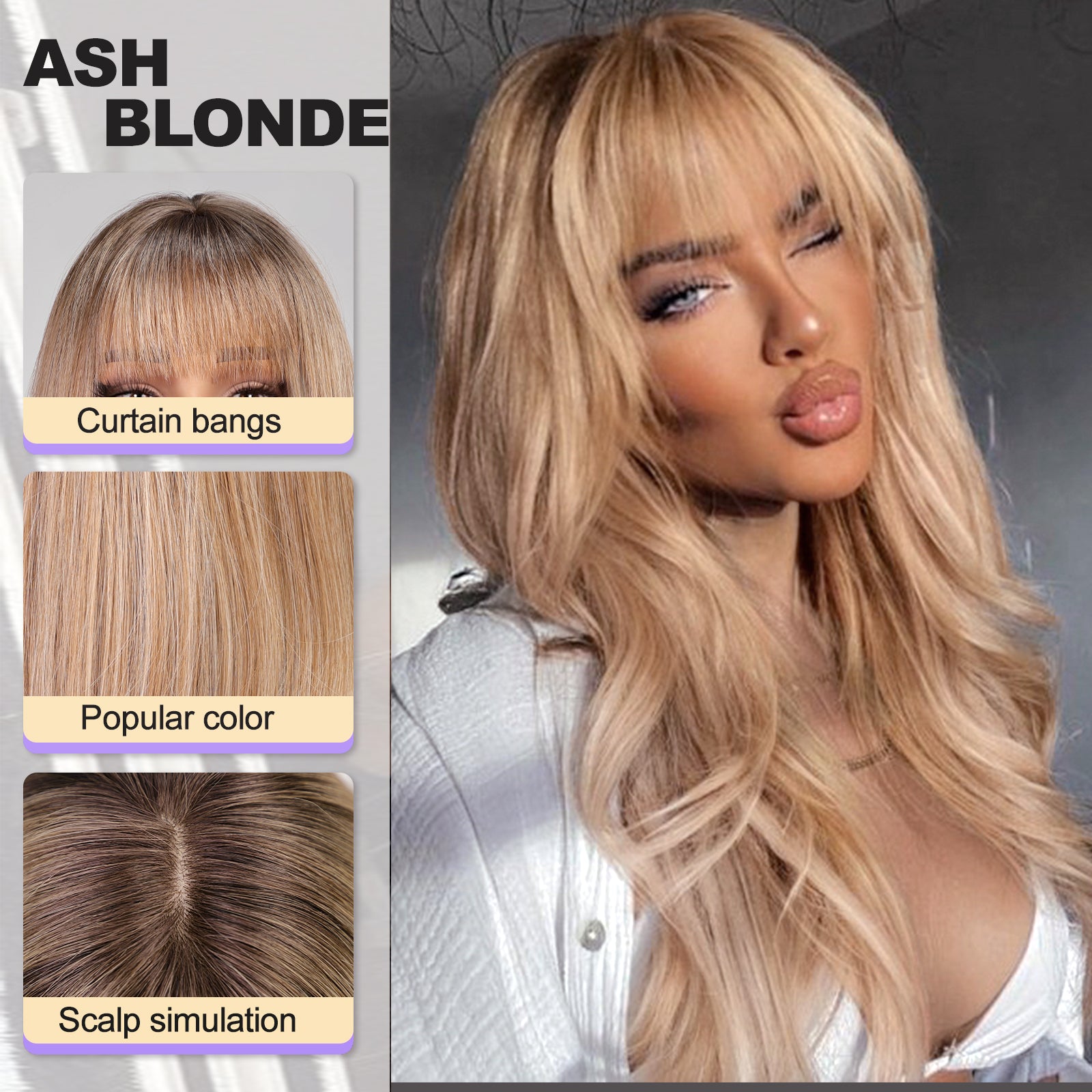 Blended Ash Blonde Cosplay Wig With Bangs - Heat Resistant Synthetic, 24 Inch Straight