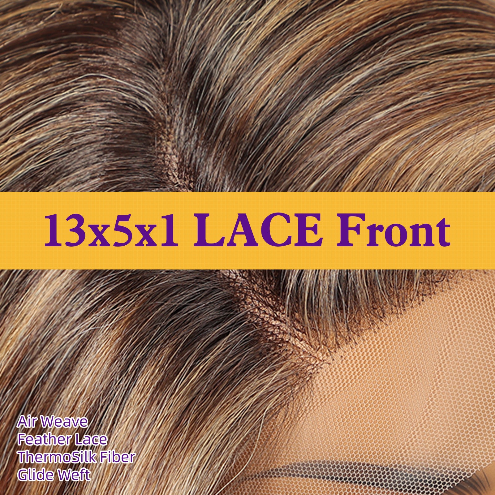 KOME Brown mix Blonde Highlight Synthetic Lace Front Wig,Side Part Short Straight Glueless Bob Wig for White Women Daily Use 10IN (#TT4/243)