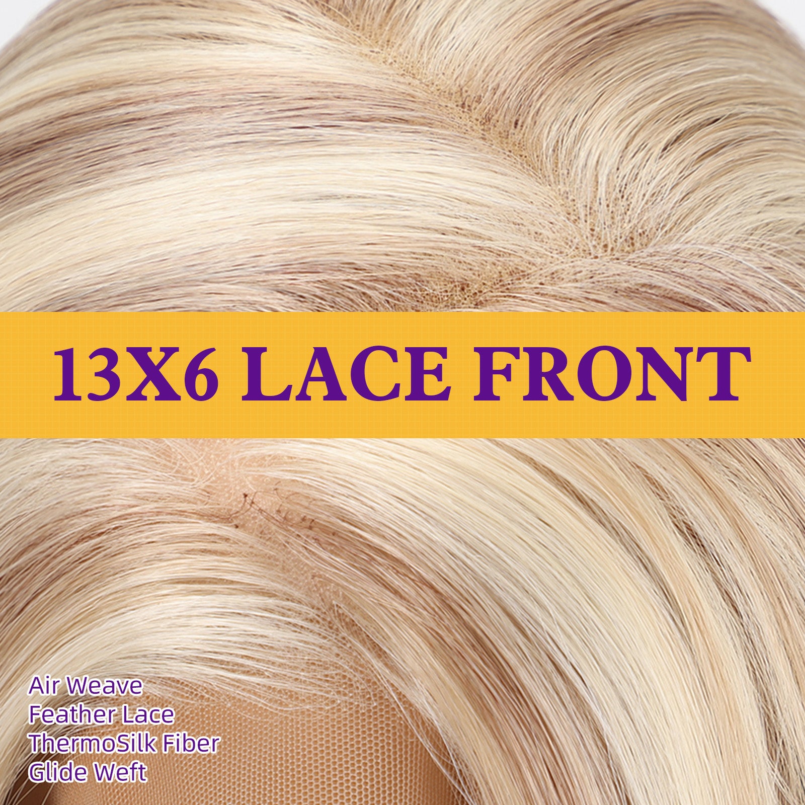 KOME Blonde Synthetic Lace Front Wig, Shoulder Length 13x6 HD Lace Layered Straight Glueless Wigs for Women Daily Use 16IN