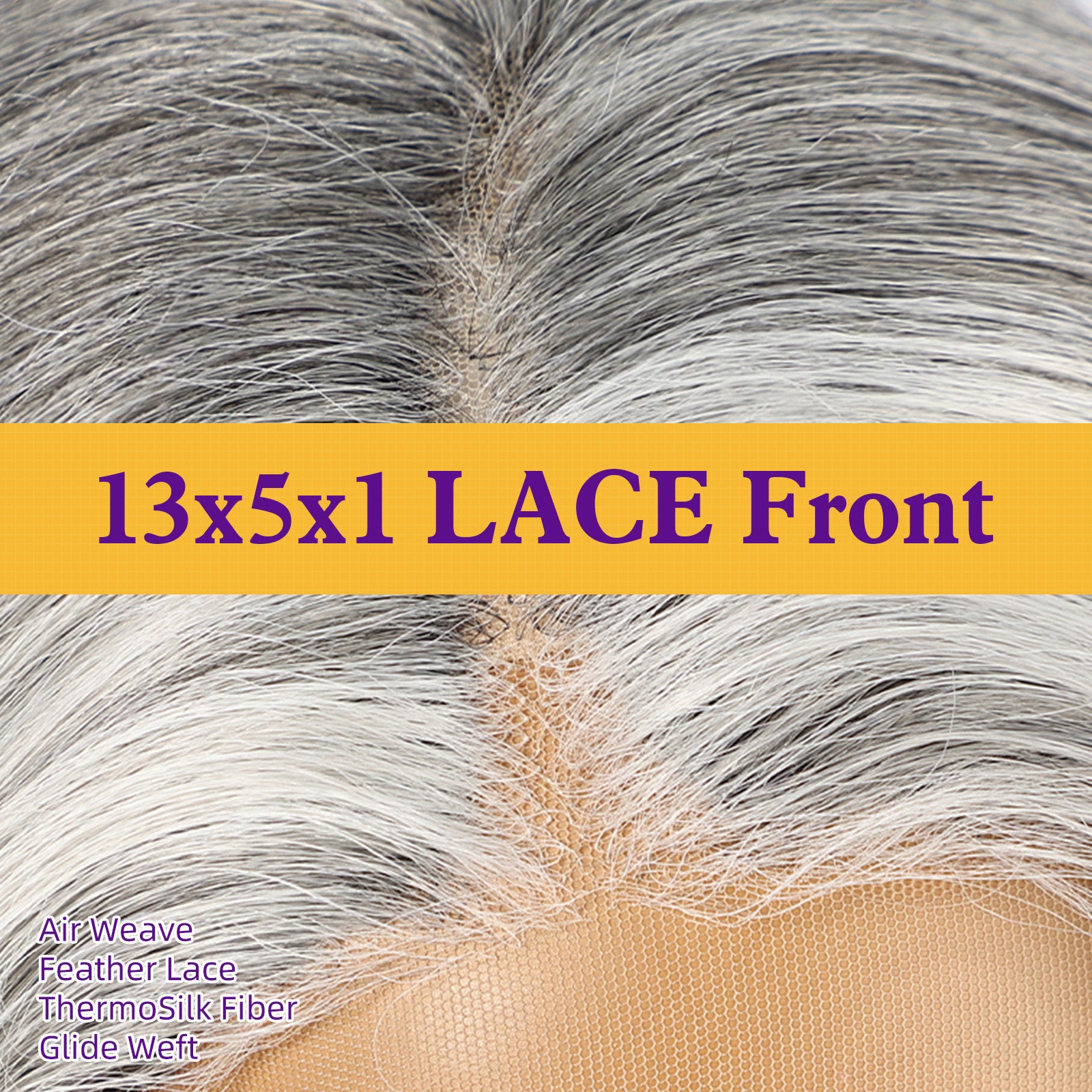 KOME Grey Synthetic Lace Front Wig,Silver Side Part Short Straight Glueless Bob Wigs for White Women Daily Use 10IN (#2/60HL)