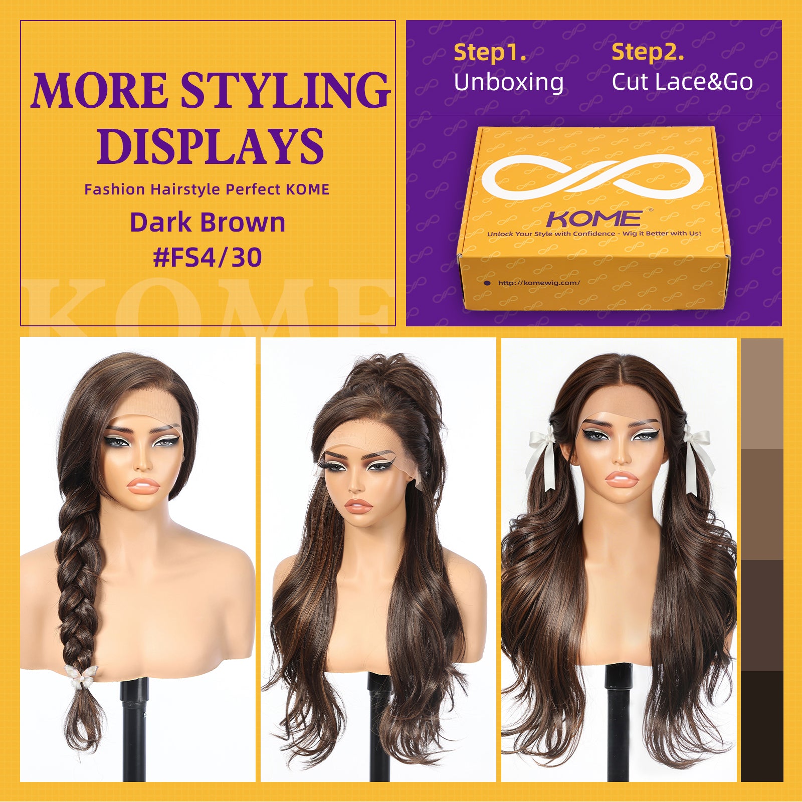 KOME Dark Brown Synthetic Lace Front Wig,13x4 HD Lace Glueless Layered Natural Brown Bouncy Blowouts Wigs for Women Daily Use 26IN(#FS4/30)