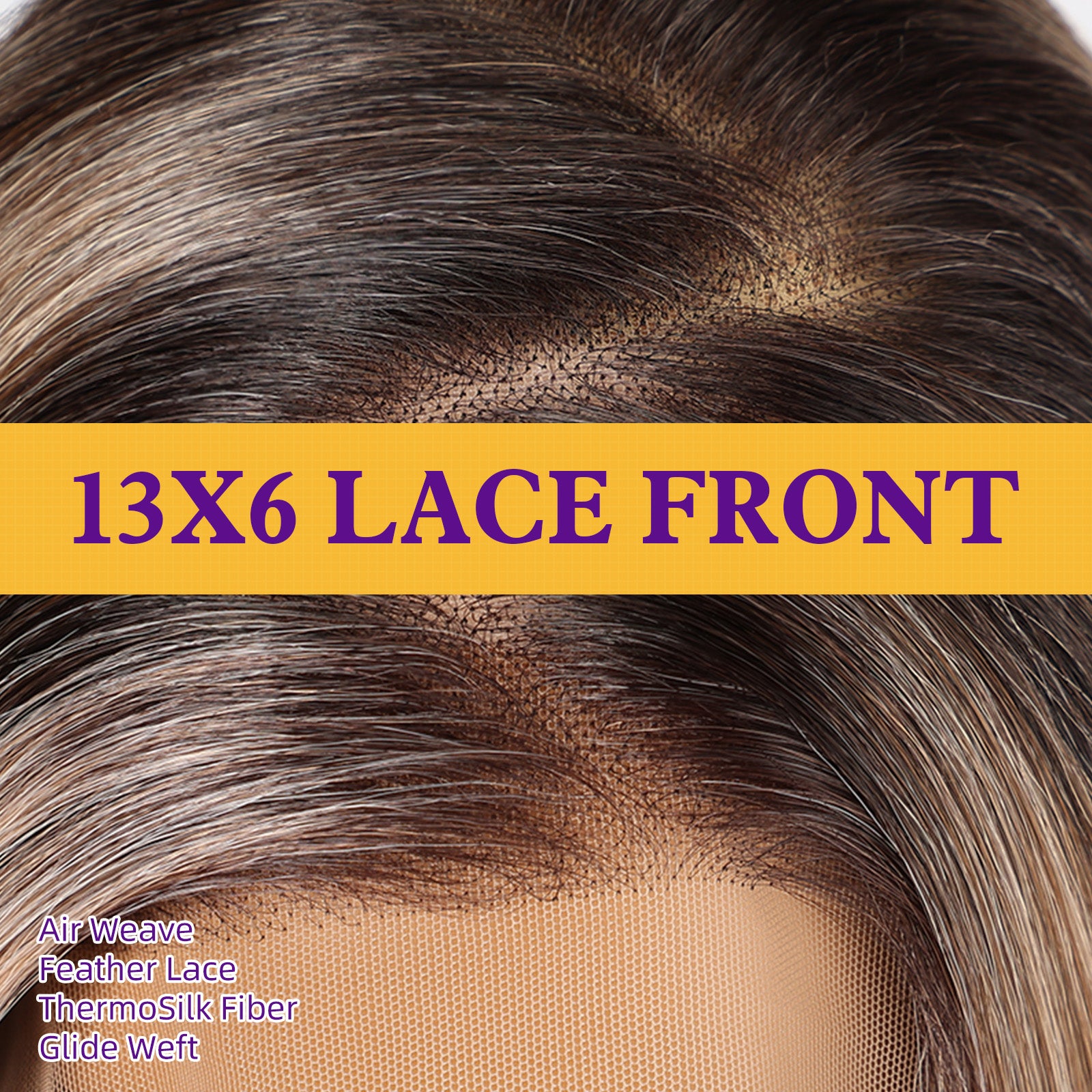KOME Ombre Blonde Synthetic Lace Front Wig, Shoulder Length 13x6 HD Lace Layered Straight Glueless Wigs for Women Daily Use 16IN