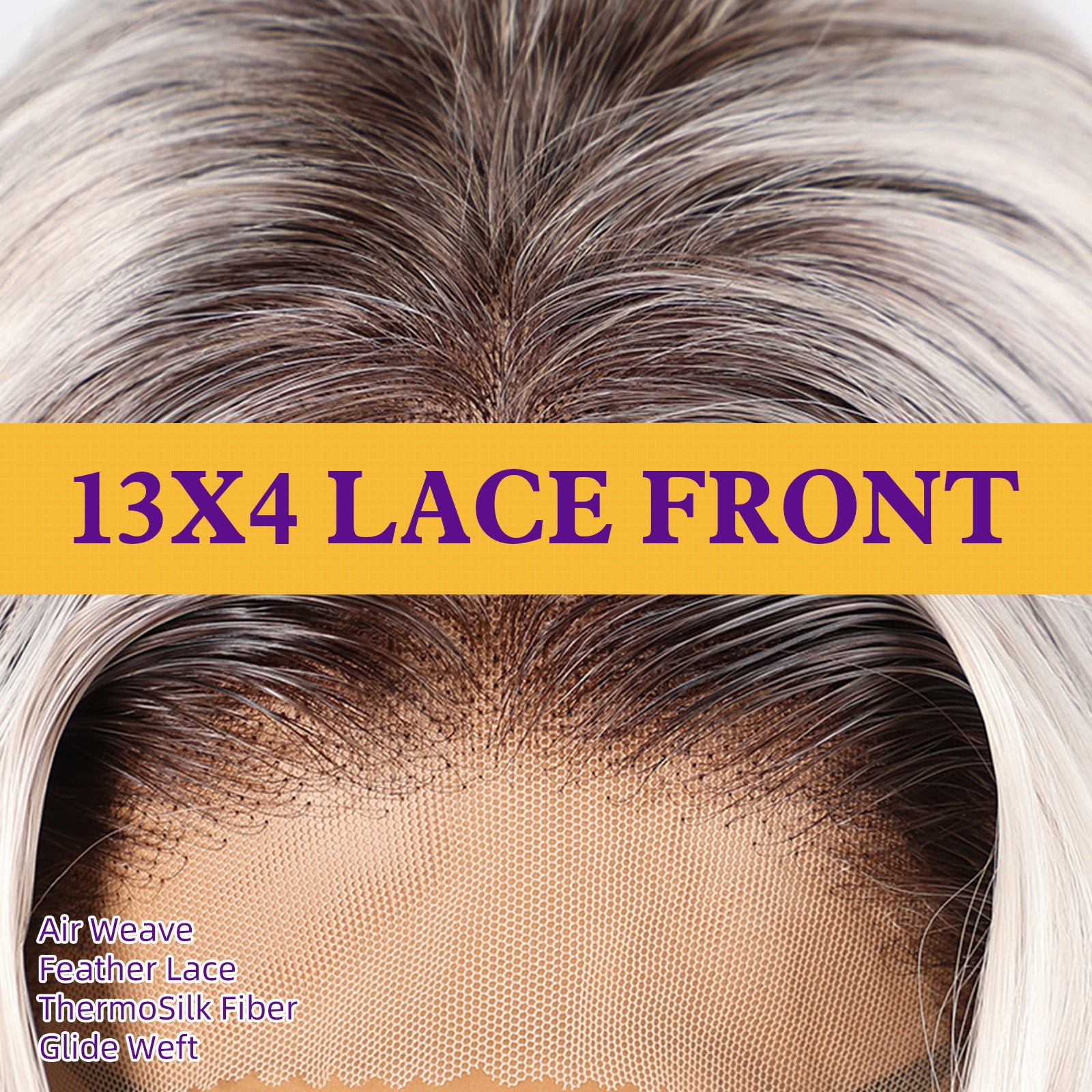 KOME Platinum Blonde Synthetic Lace Front Wig,13x4 HD Lace Layered Wave Glueless Wigs for Women Daily Use 26IN