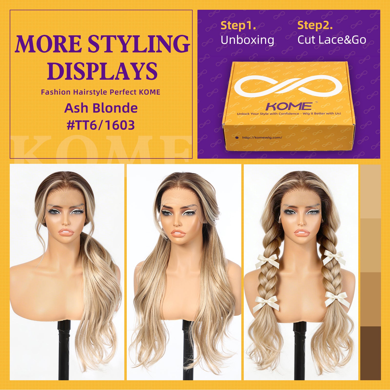 KOME Dirty Blonde Synthetic Lace Front Wig,13x4 HD Lace Glueless Layered Bouncy Blowouts Wigs with Dark Roots for Women Daily Use 26IN（#TT6/1603）