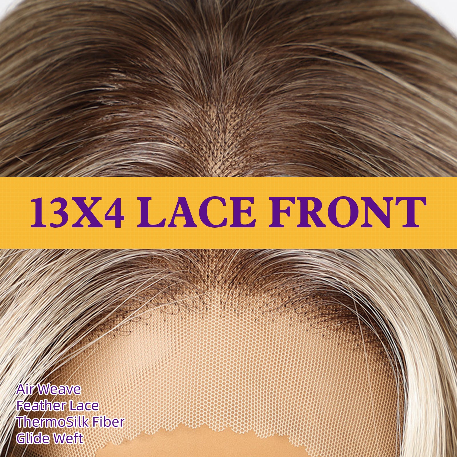 KOME Ash Brown Highlight Synthetic Lace Front Wig,13x4 HD Lace Layered Wave Glueless Wigs for Women Daily Use 26IN