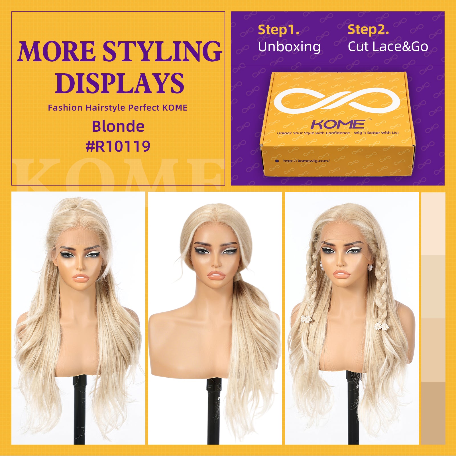 KOME Lumi Blonde Synthetic Lace Front Wig,13x4 HD Lace Glueless Layered Blonde Bouncy Blowouts Wigs for Women Daily Use 26IN（#R10119）