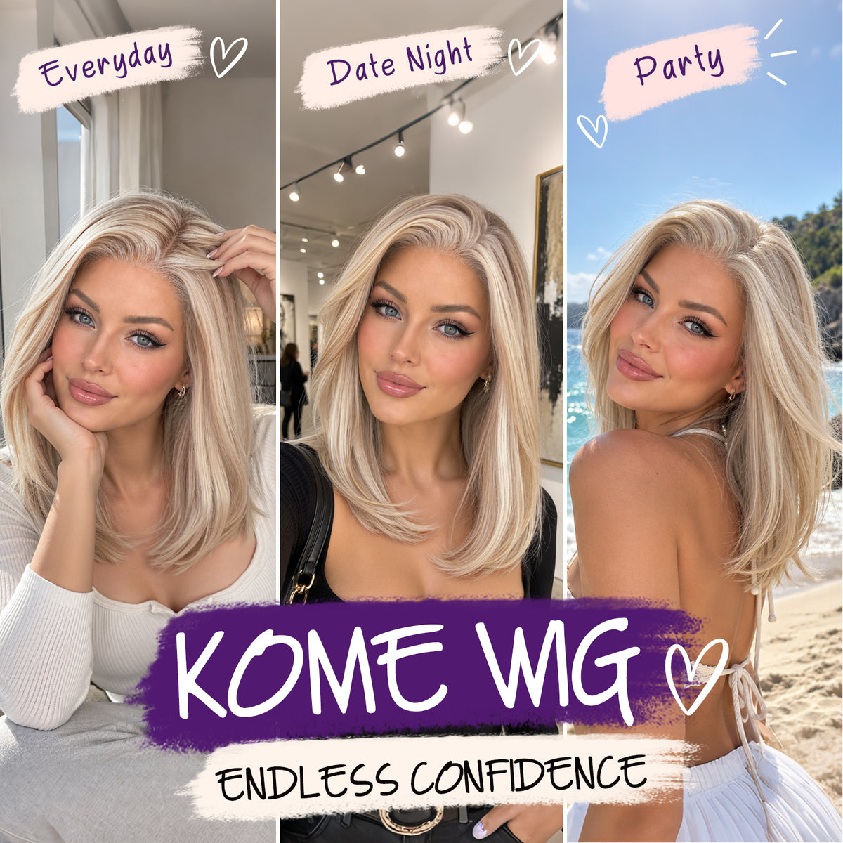 KOME Blonde Layered Straight 13x6 Synthetic Lace Front Wig for Women 16IN