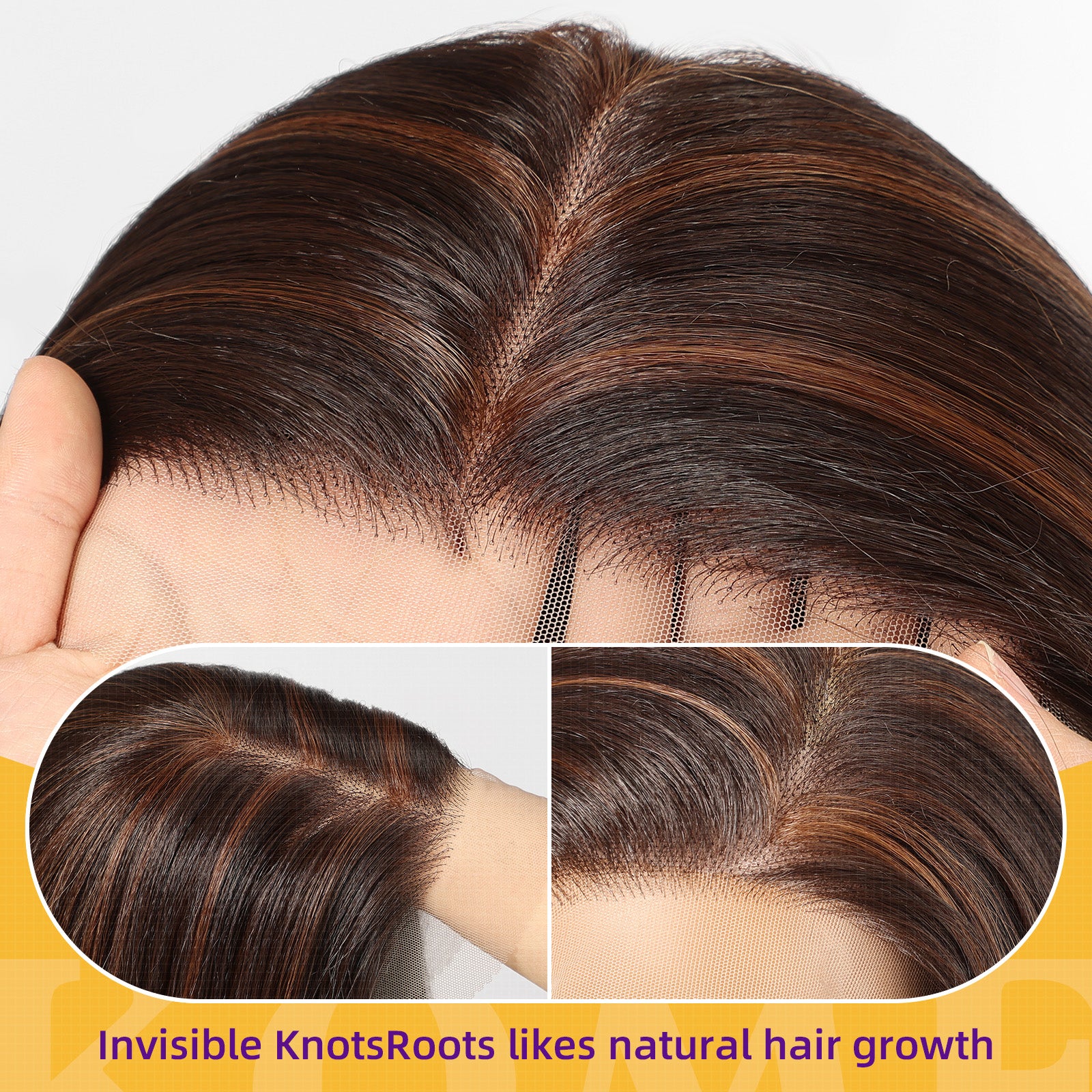 KOME Brown Highlight Synthetic Lace Front Wig,13×6 Short Straight Glueless Bob Wig for White Women Daily Use 10IN