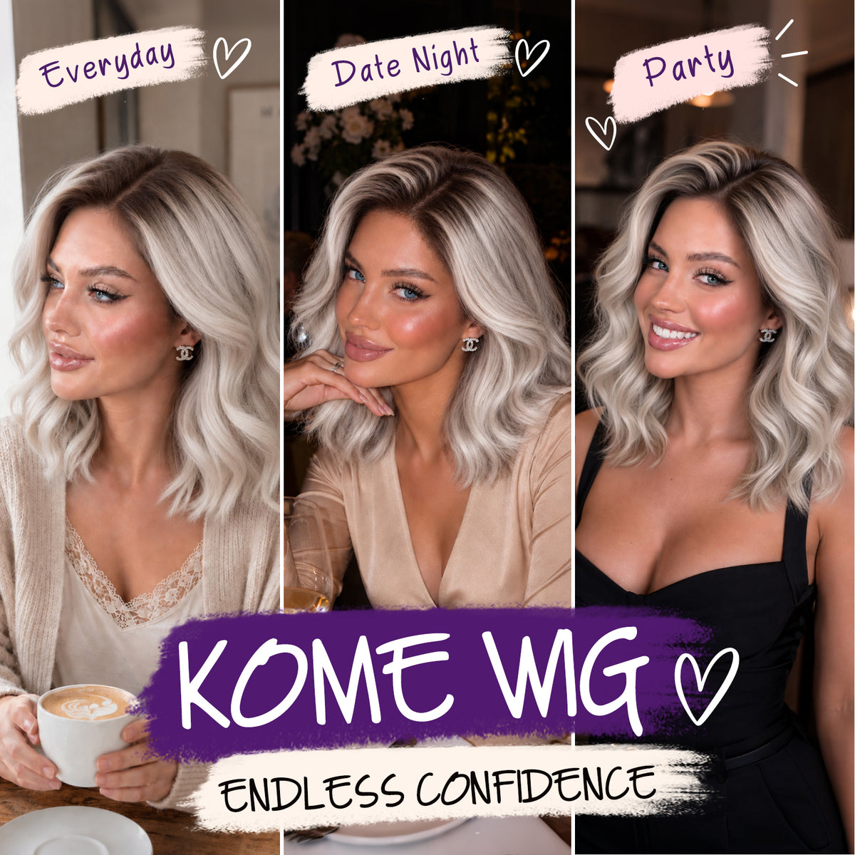 KOME Platinum Blonde 13X4 Synthetic Lace Front Wig for Women Daily Use 14IN
