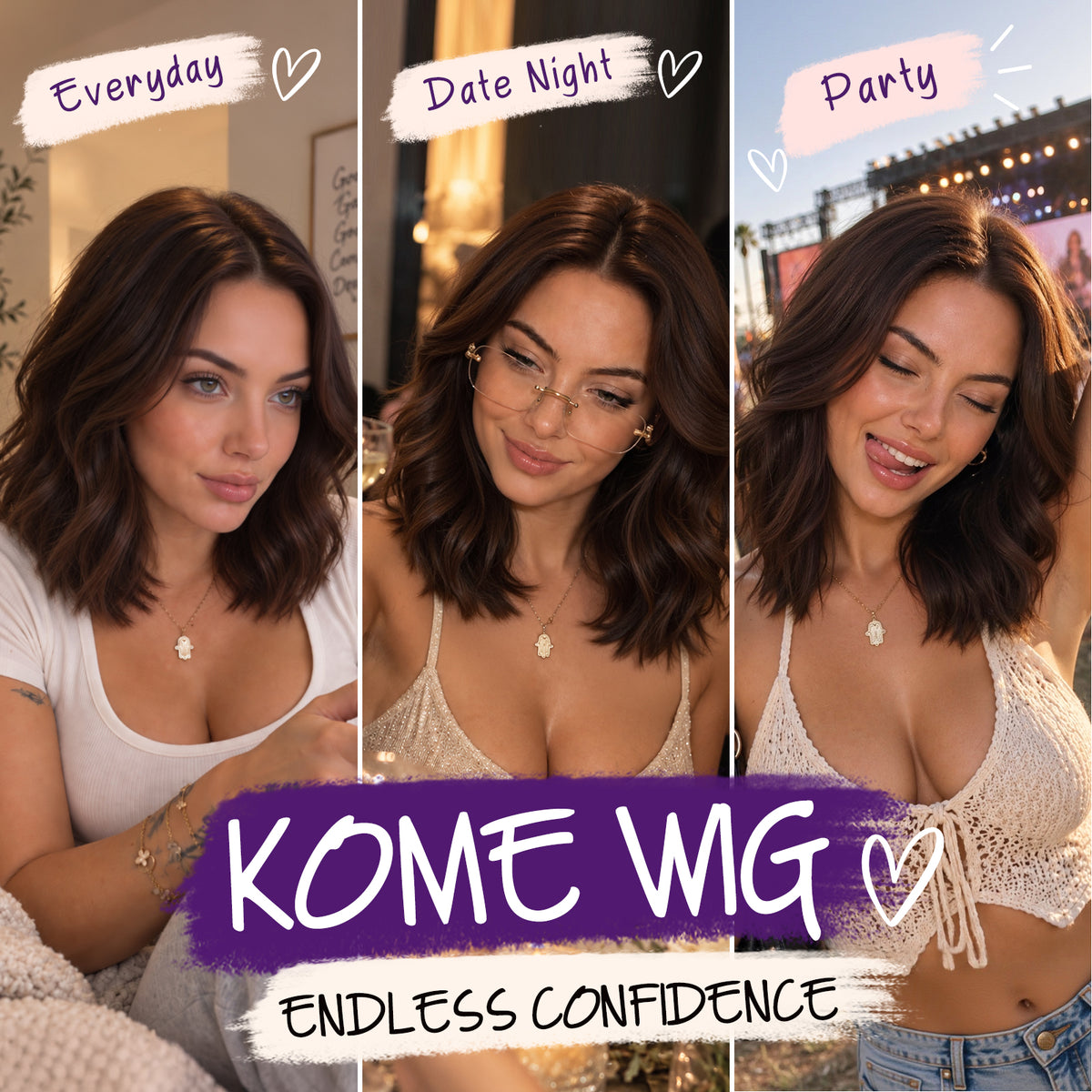 KOME Brown 13X4 Synthetic Lace Front Wigs for Women Daily Use 14IN
