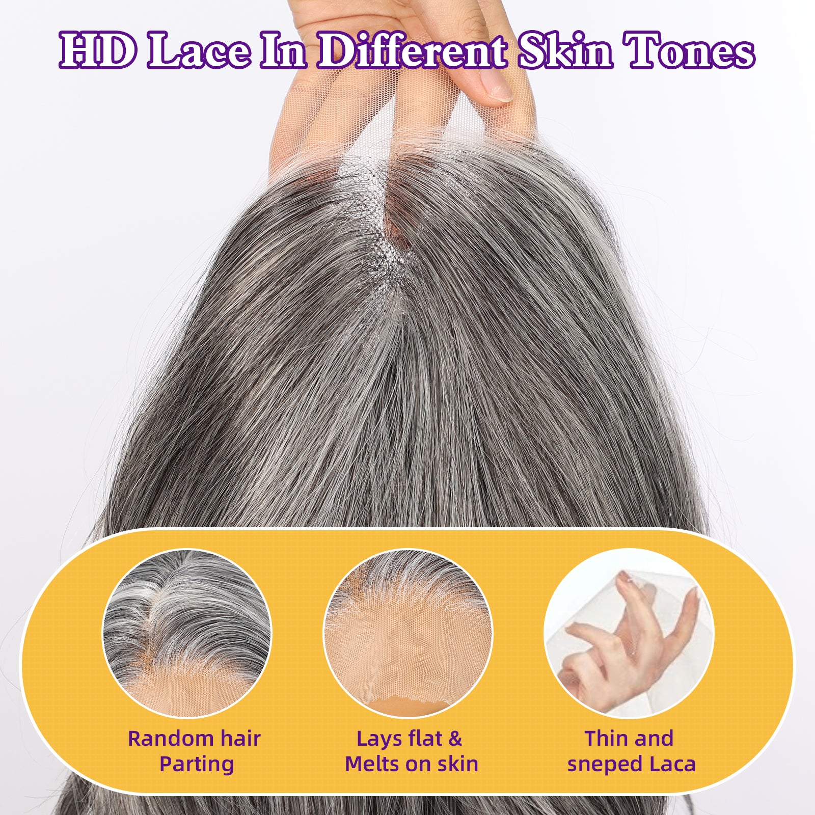 Grey Synthetic Lace Front Wig,13x4 HD Lace Long Layered Wave Glueless Wigs for Women Daily Use 26IN