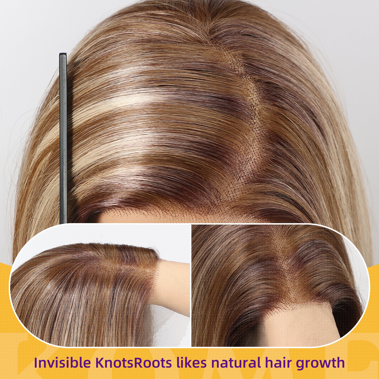 KOME Ash Blonde Synthetic Lace Front Wig,13×6 HD Straight Bob Wig for Women,Brown Short Layered Glueless Wigs for Women Daily Use 12IN（T6107F）