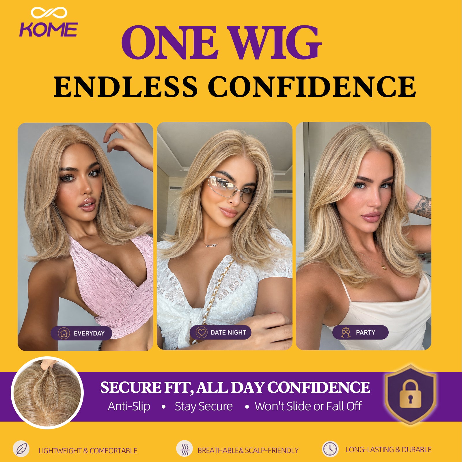 KOME Blonde Highlight Bob 13×6 Synthetic Lace Front Wig for Women 14IN