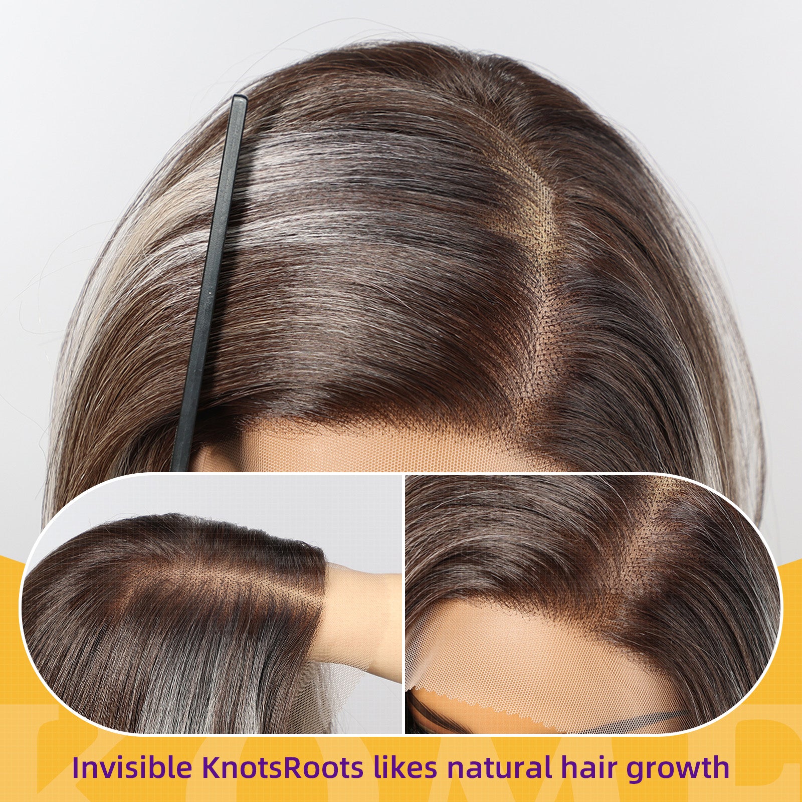 KOME Ash Brown Synthetic Lace Front Wig,13×6 Short Straight Glueless Bob Wig for White Women Daily Use 10IN（TTF4/606）