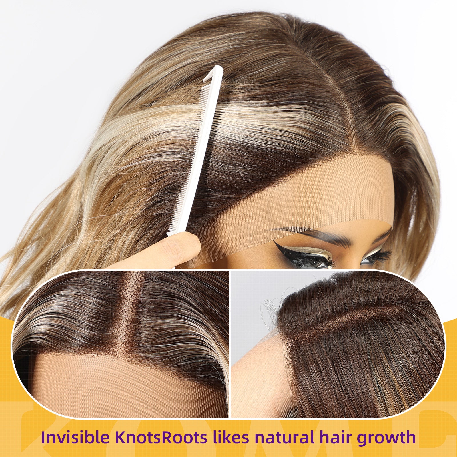 KOME Lobbi Ombre Blonde Synthetic Lace Front Wig,13X5X1 Glueless Shoulder Length Curly Bob Wigs for Women Daily Use 18IN（#TT6/1603）