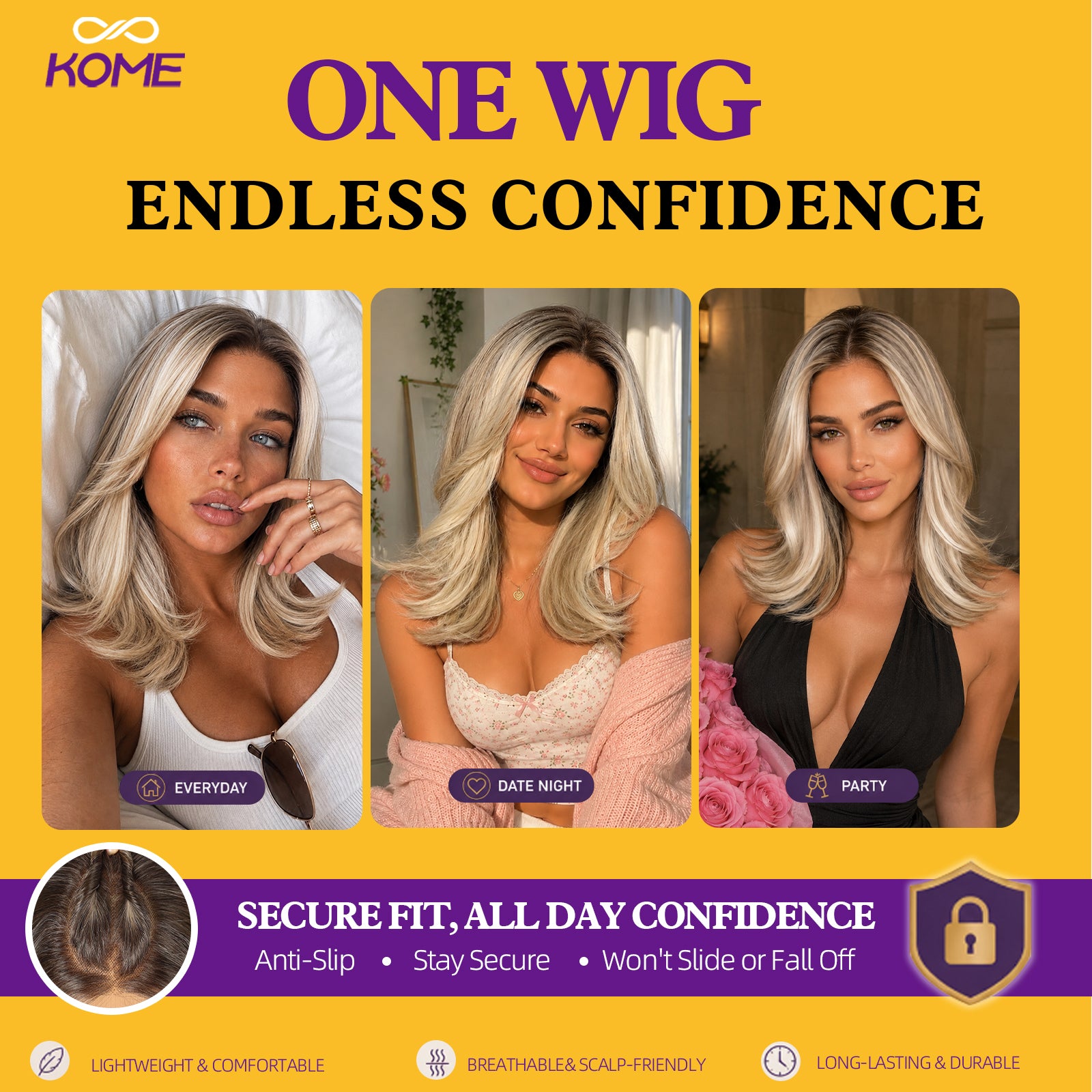 KOME Ombre Blonde Highlight Bob 13×6 Synthetic Lace Front Wig 14IN