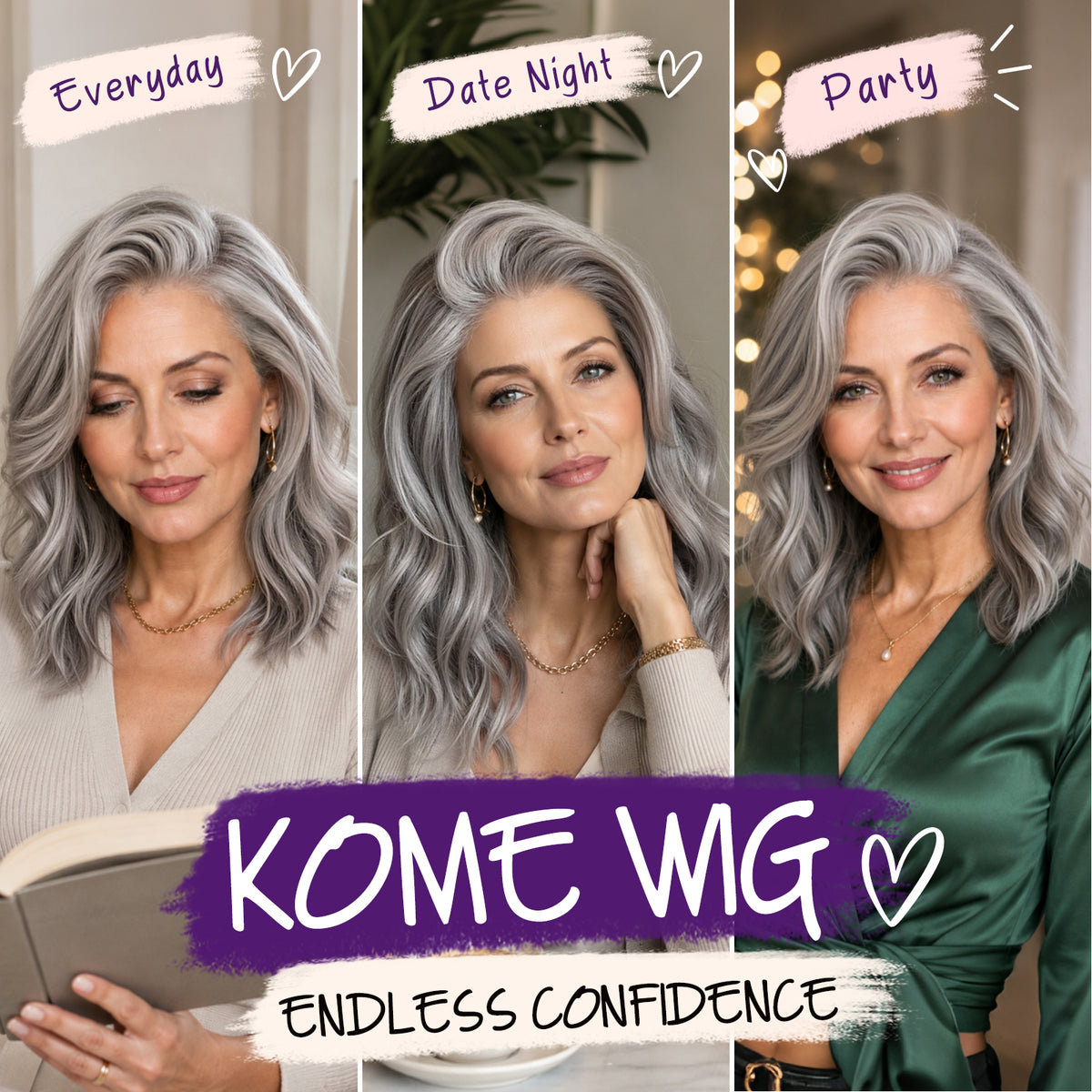 KOME Grey 13X4 Synthetic Lace Front Wig for Women Daily Use 14IN