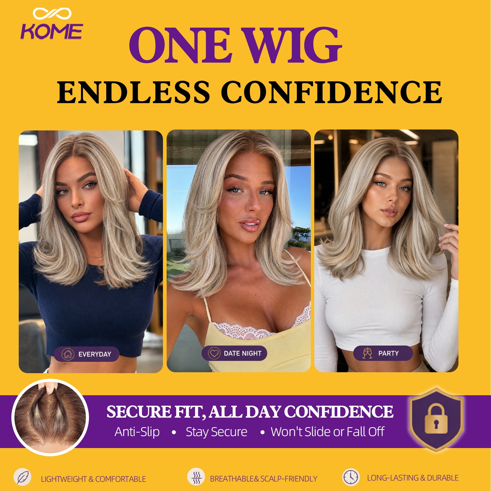KOME Ash Blonde Highlight Bob 13×6 Synthetic Lace Front Wig for Women 14IN