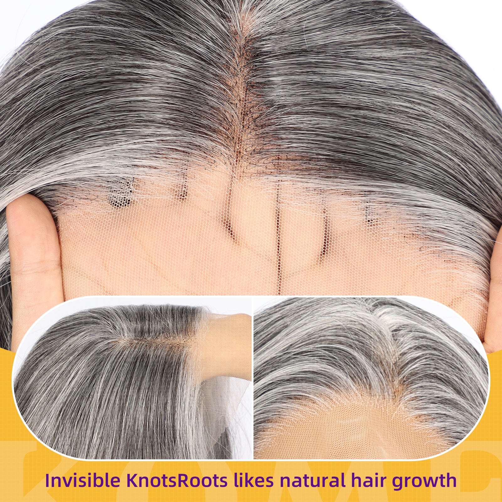 Grey Synthetic Lace Front Wig,13x4 HD Lace Long Layered Wave Glueless Wigs for Women Daily Use 26IN
