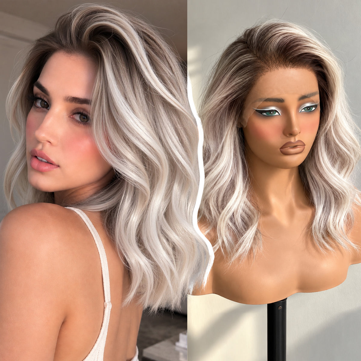 KOME Platinum Blonde 13X4 Synthetic Lace Front Wig for Women Daily Use 14IN