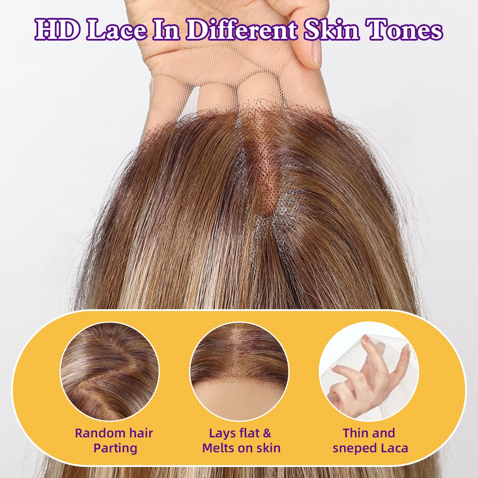 KOME Ash Blonde Synthetic Lace Front Wig,13×6 HD Straight Bob Wig for Women,Brown Short Layered Glueless Wigs for Women Daily Use 12IN（T6107F）