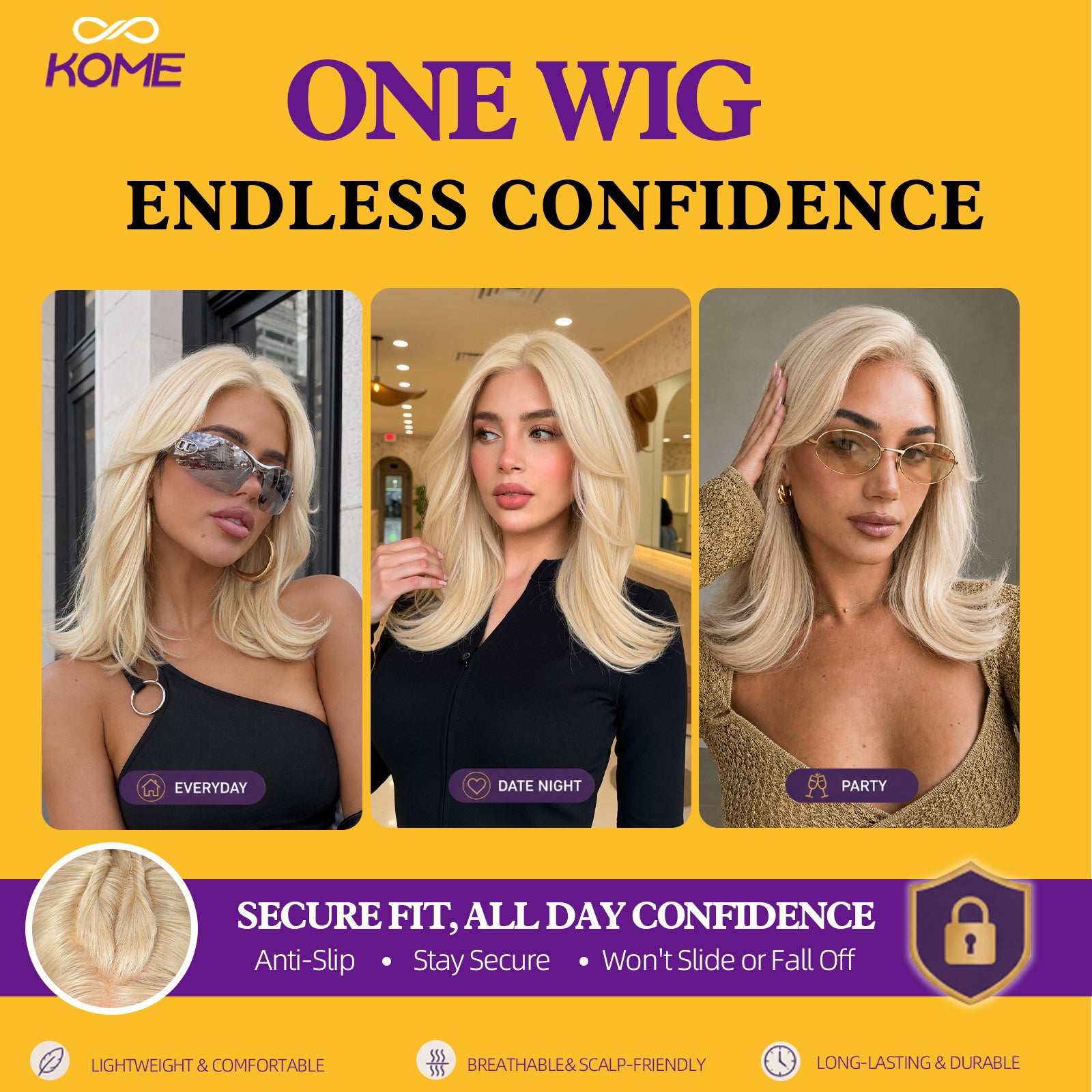 KOME Light Blonde Bob 13×6 Synthetic Lace Front Wig for Women 14IN