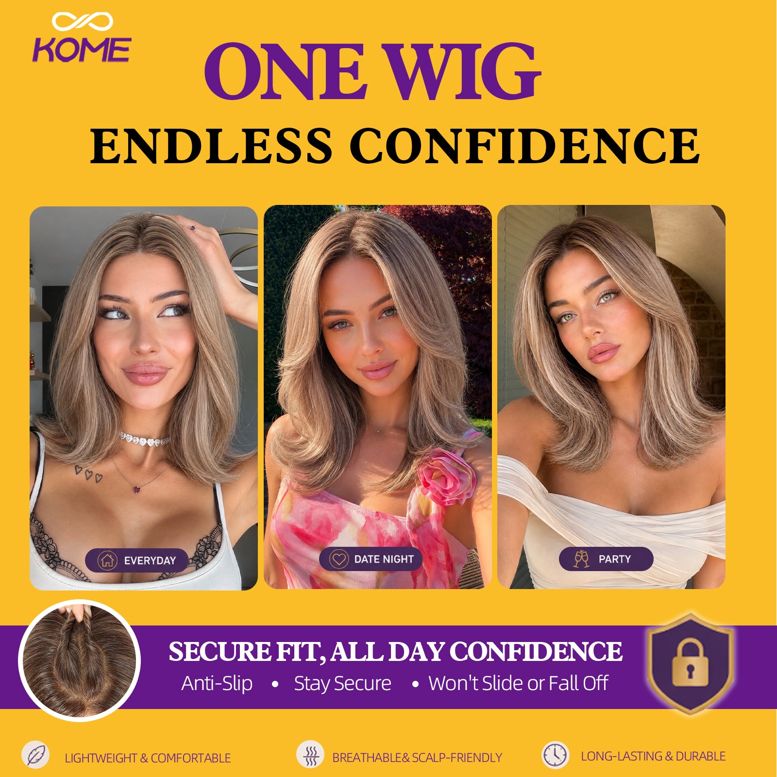 KOME Brown Bob 13×6 Synthetic Lace Front Wig for Women 14IN