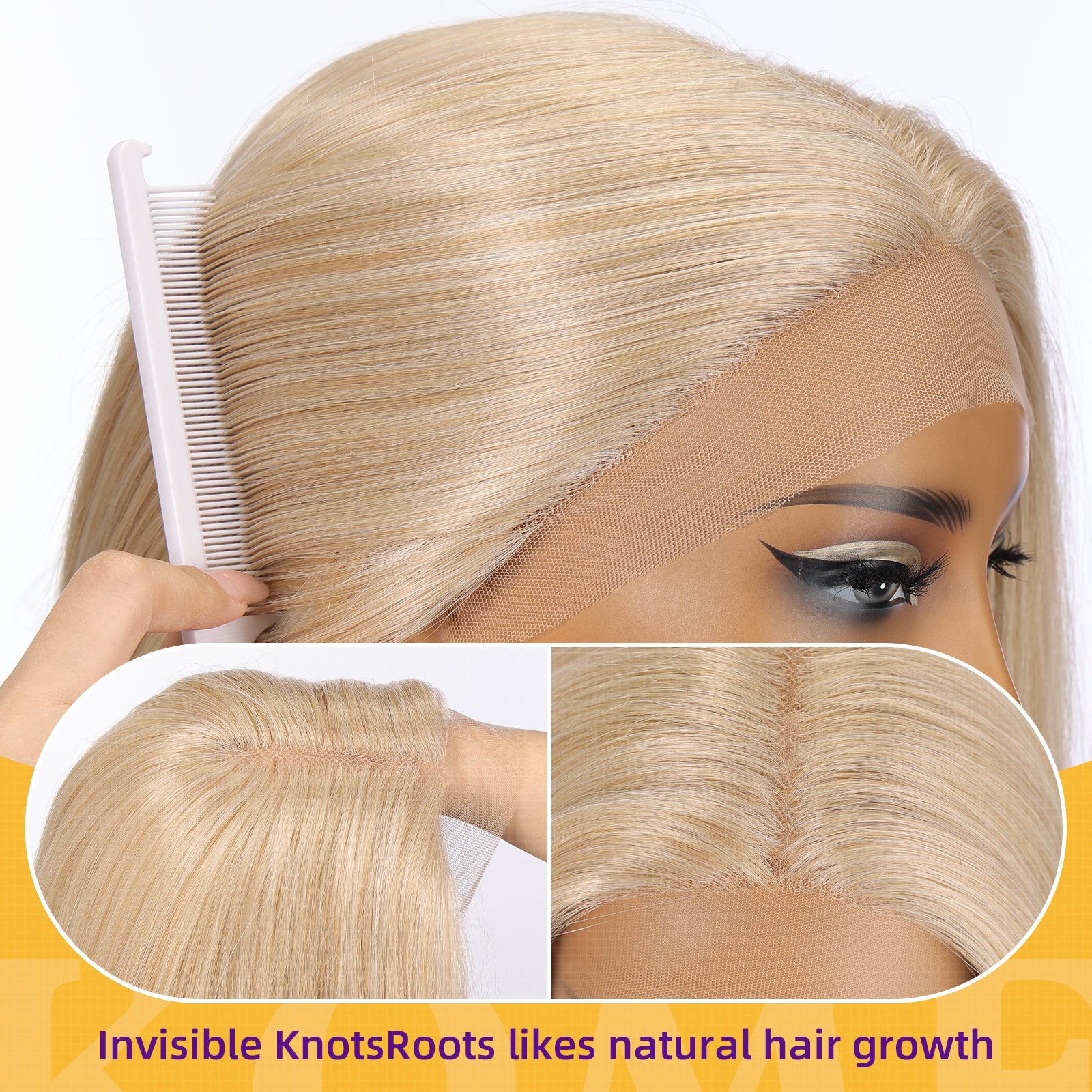 KOME Blonde Synthetic Lace Front Wig,T Part Pre Cut Glueless Long Straight Layered Wigs for Women Cosplay Daily Use 26IN(#K16B88)