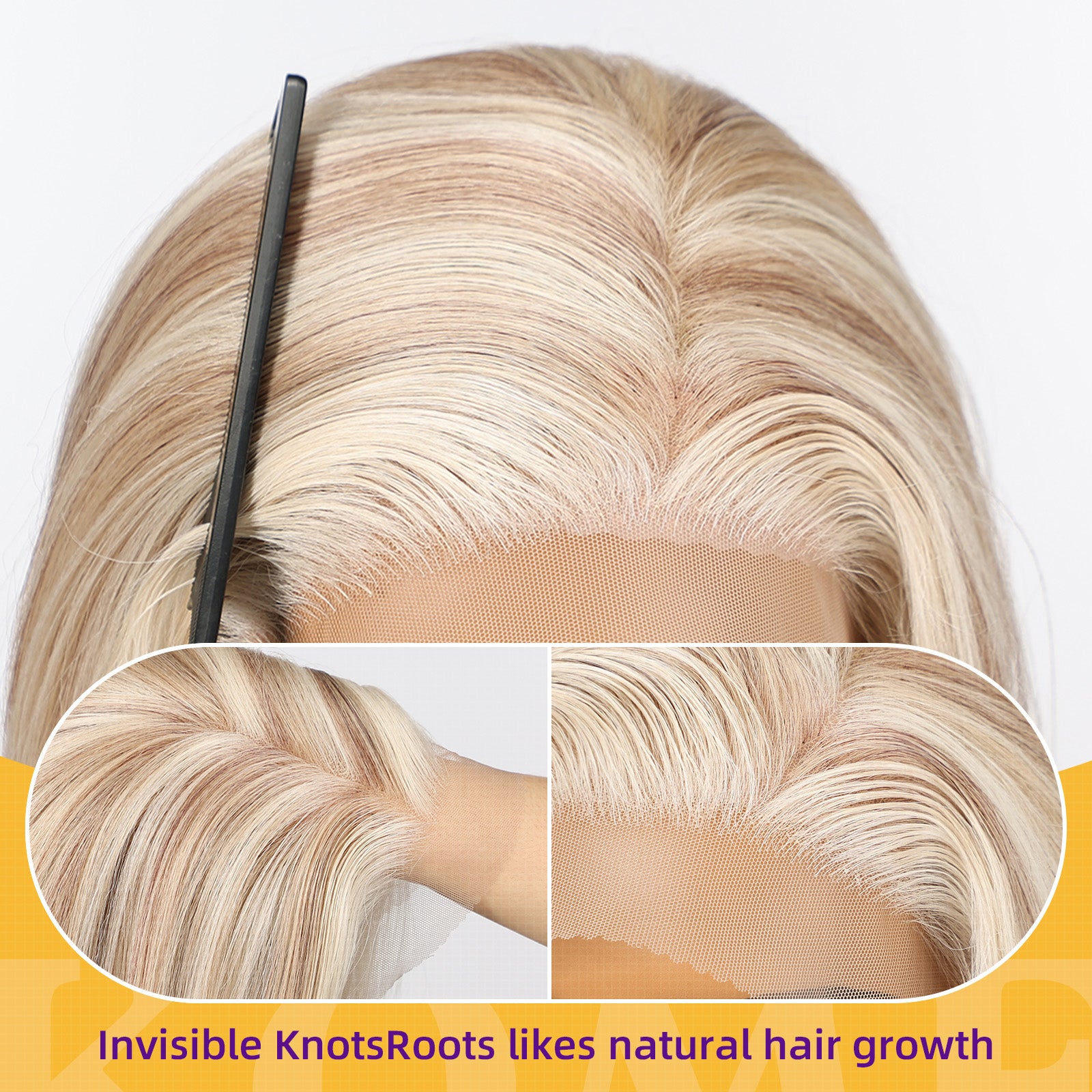 KOME Blonde Synthetic Lace Front Wig,13×6 Short Straight Glueless Bob Wigs for White Women Daily Use 10IN（#FDML）