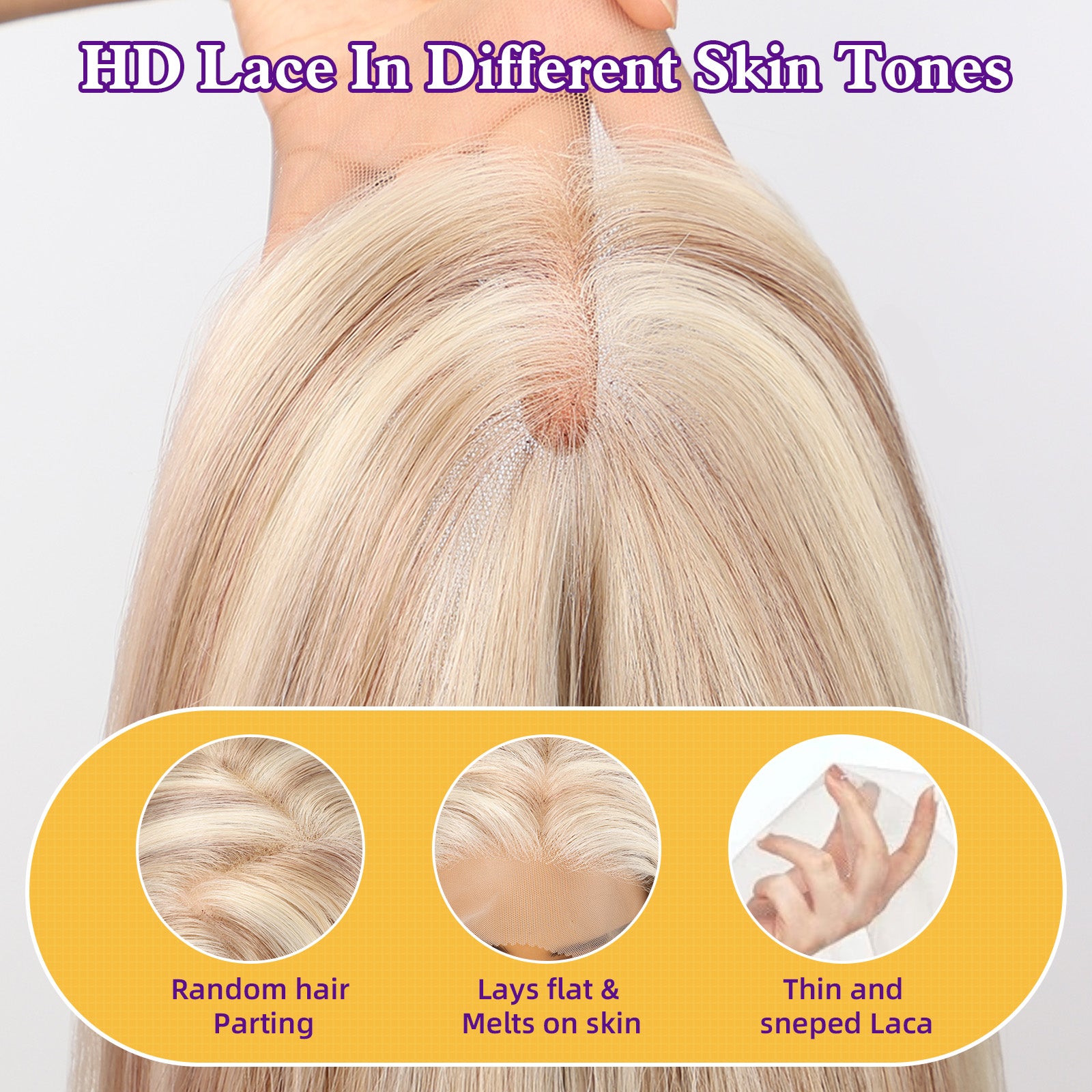 KOME Blonde Synthetic Lace Front Wig, Shoulder Length 13x6 HD Lace Layered Straight Glueless Wigs for Women Daily Use 16IN