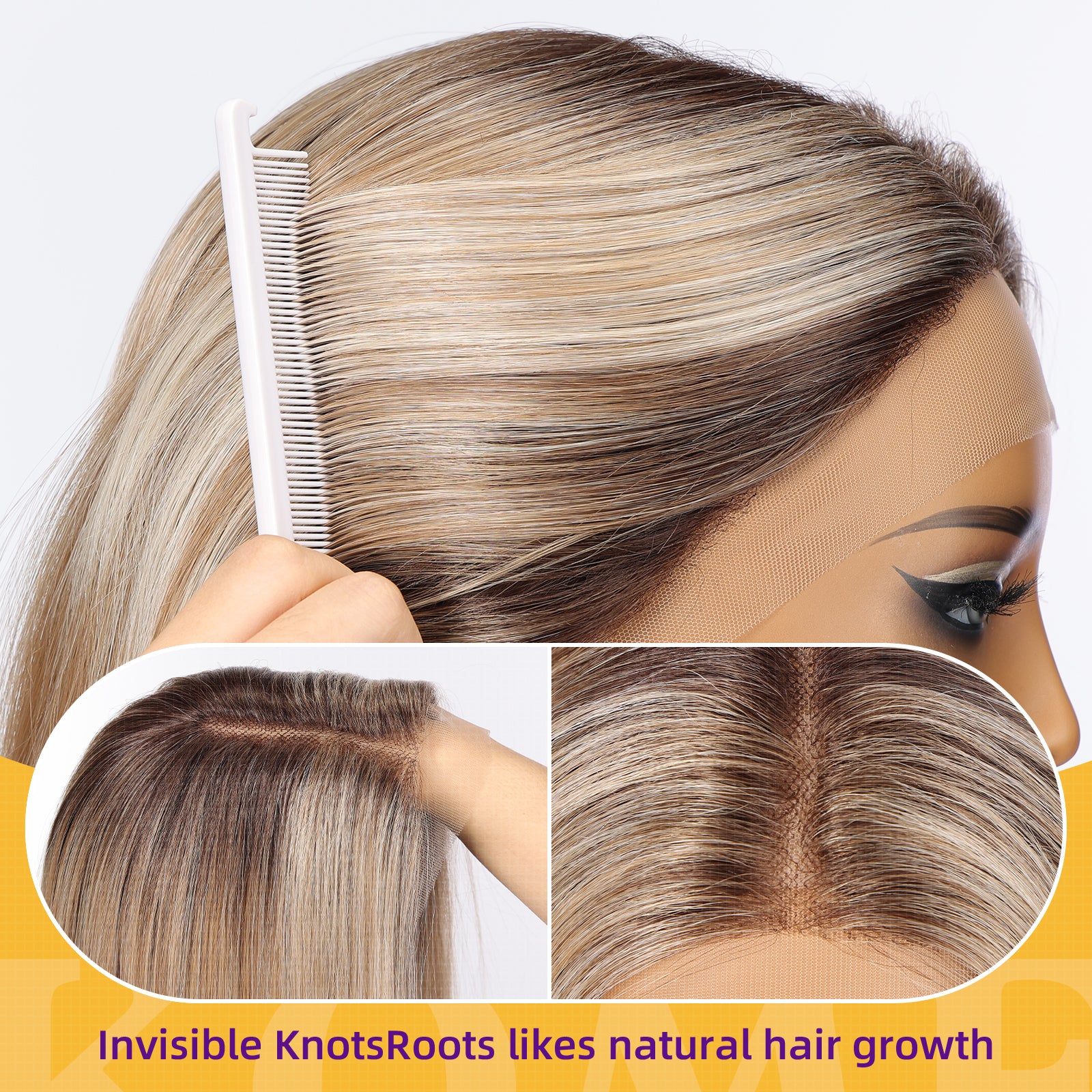KOME Dirty Blonde Synthetic Lace Front Wig,T Part Pre Cut Glueless Long Straight Layered Wigs for Women Cosplay Daily Use 26IN(#TT6/1603)