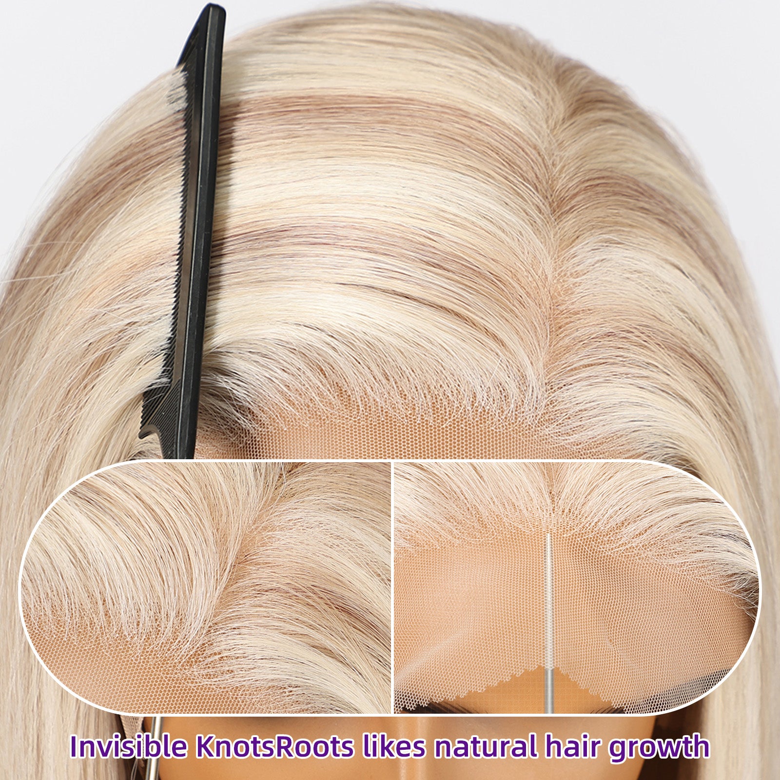 KOME Blonde Synthetic Lace Front Wig, Shoulder Length 13x6 HD Lace Layered Straight Glueless Wigs for Women Daily Use 16IN