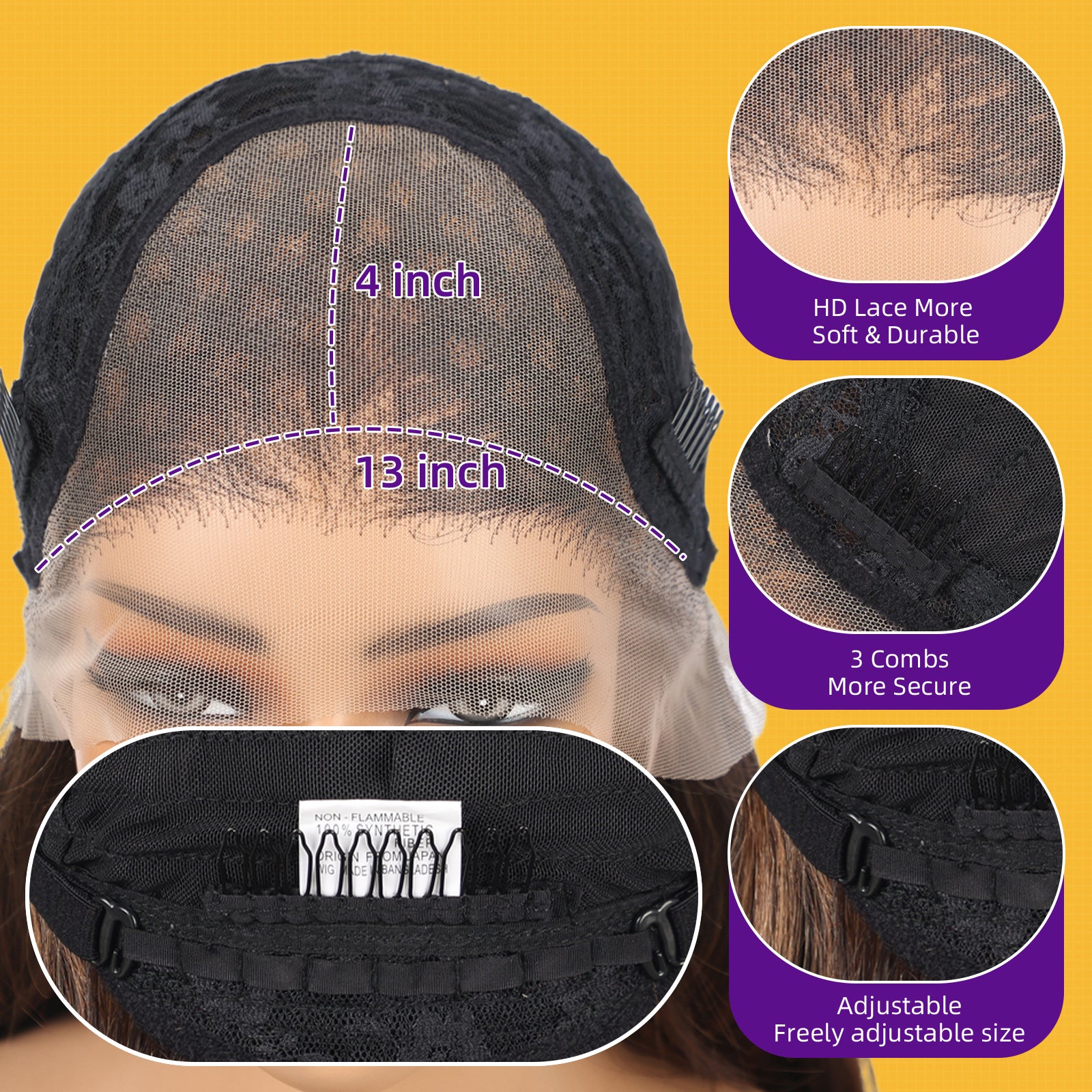 KOME Dark Brown Synthetic Lace Front Wig,13x4 HD Lace Glueless Layered Natural Brown Bouncy Blowouts Wigs for Women Daily Use 26IN(#FS4/30)