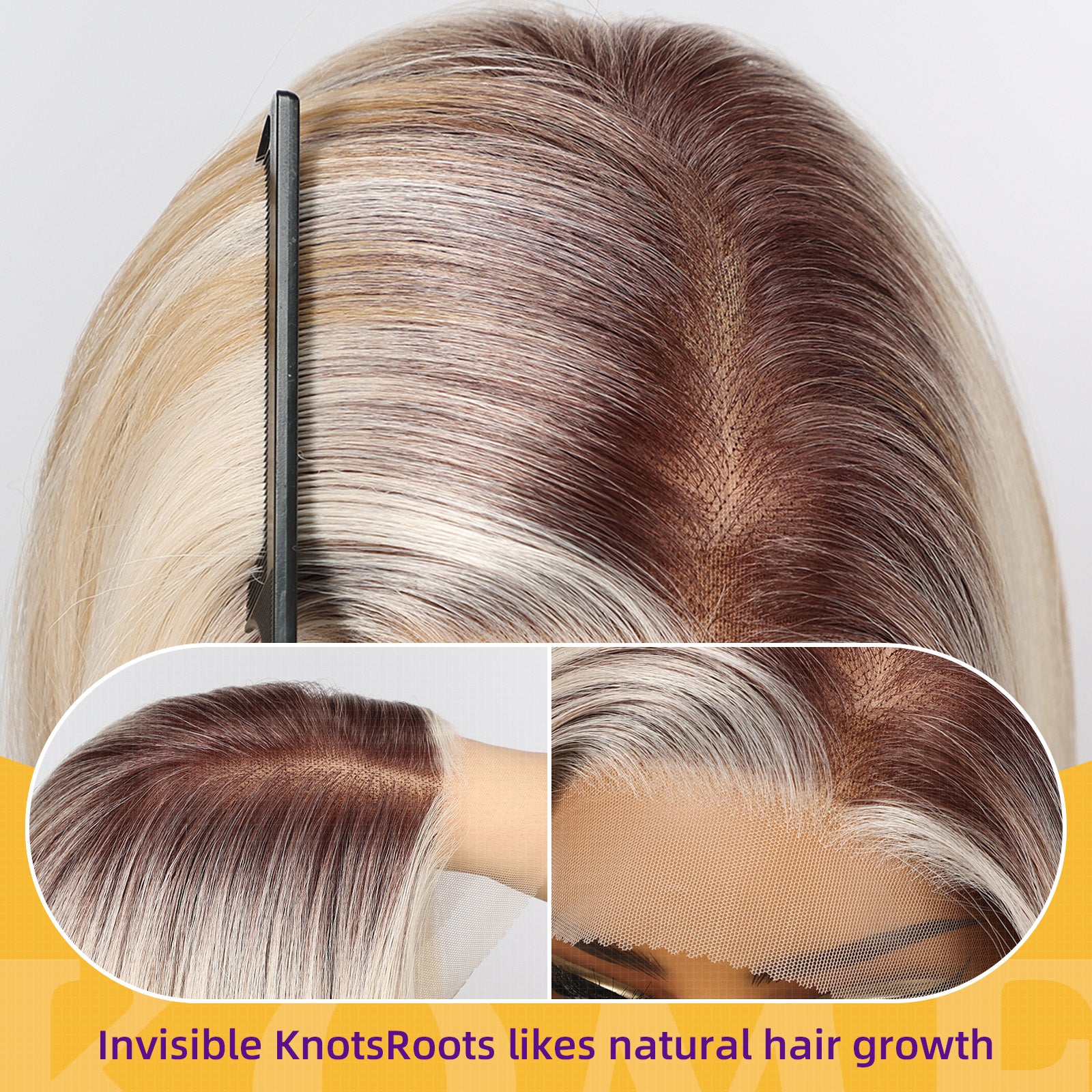 KOME Ombre Blonde Synthetic Lace Front Wig,13×6 Short Straight Glueless Bob Wigs for White Women Daily Use 10IN（TTF6/623）