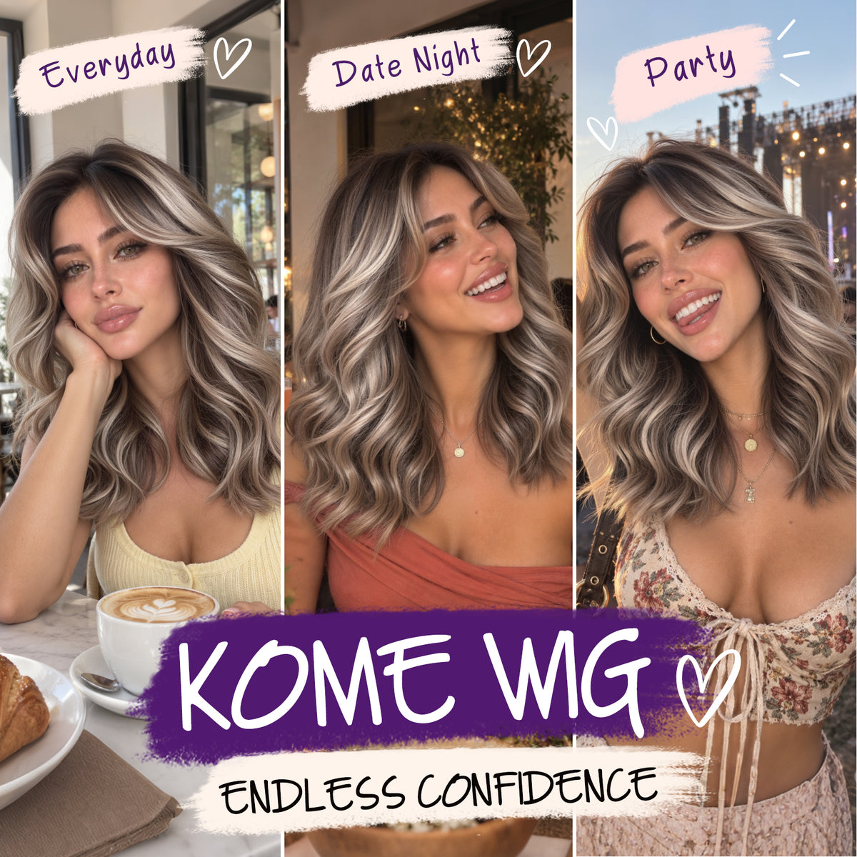 KOME Ash Brown 13X4 Synthetic Lace Front Wigs for Women Daily Use 14IN