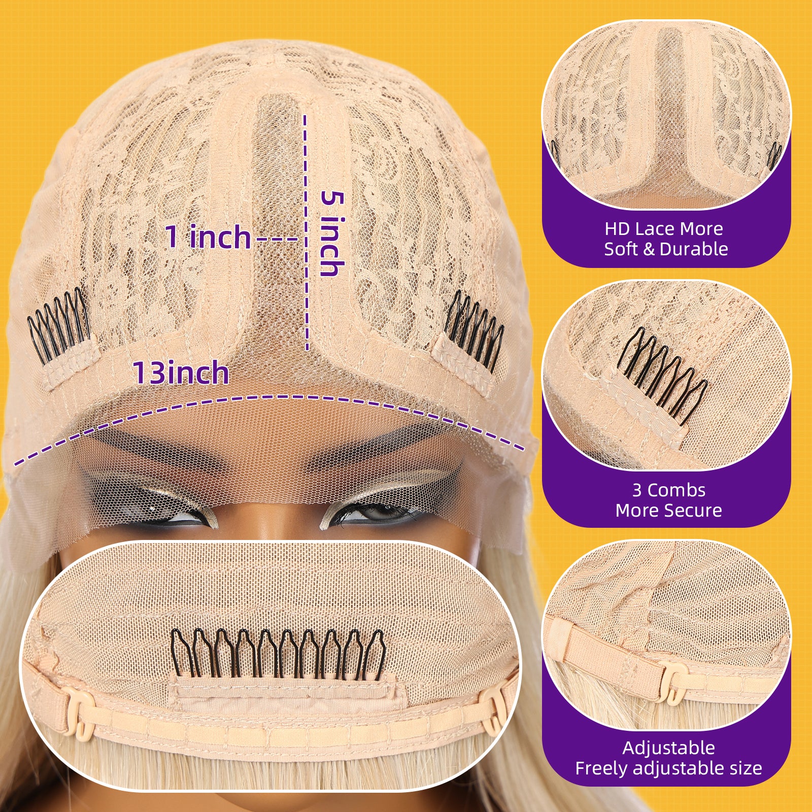 KOME Blonde Synthetic Lace Front Wig,T Part Pre Cut Glueless Long Straight Layered Wigs for Women Cosplay Daily Use 26IN(#R10119)