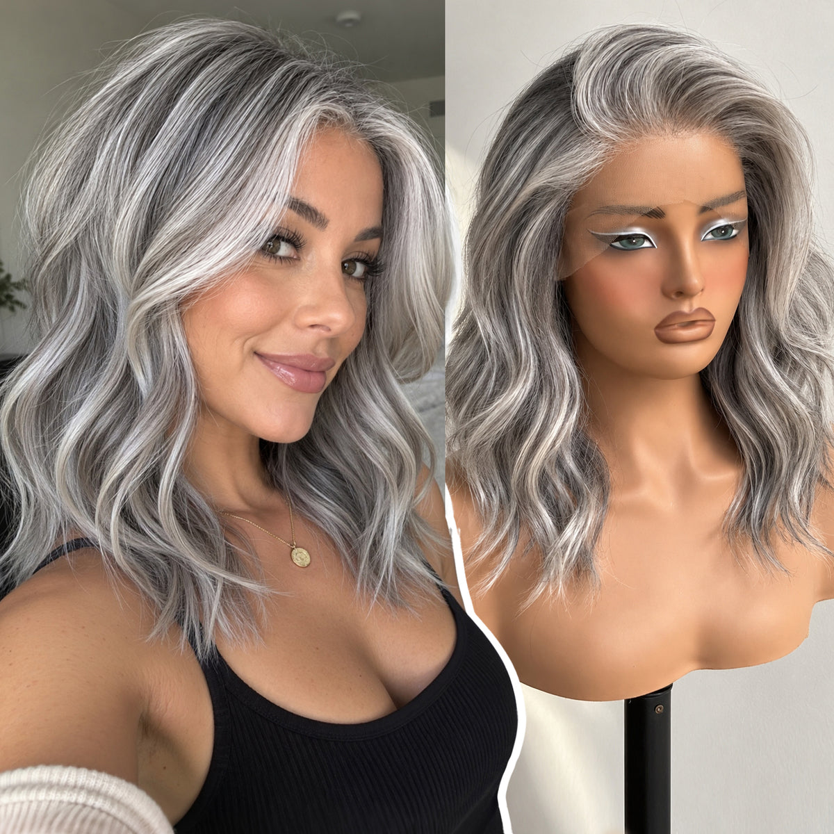 KOME Grey 13X4 Synthetic Lace Front Wig for Women Daily Use 14IN