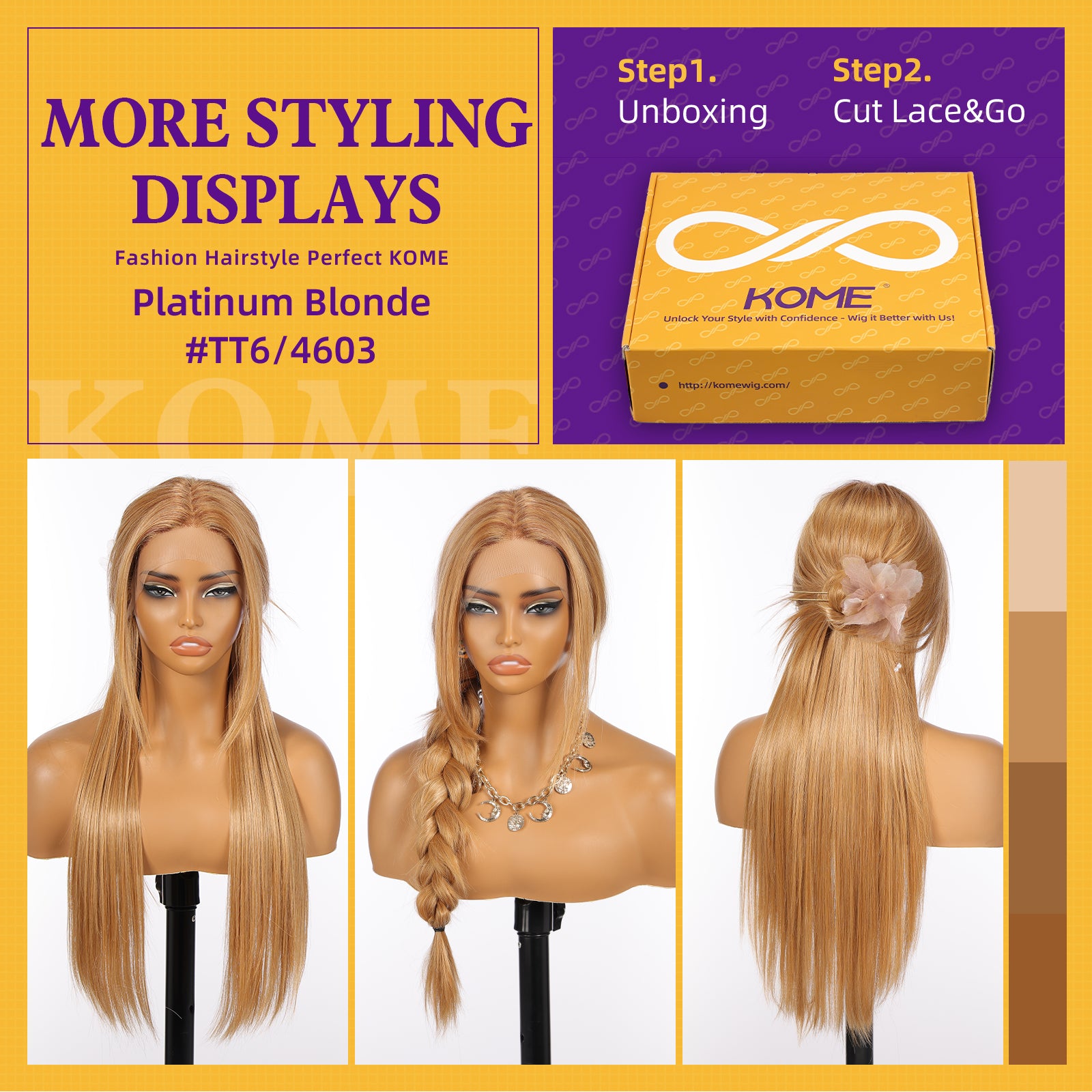 KOME Honey Blonde Synthetic Lace Front Wig,T Part Pre Cut Glueless Long Straight Layered Wigs for Women Cosplay Daily Use 26IN(#TT30/2761)