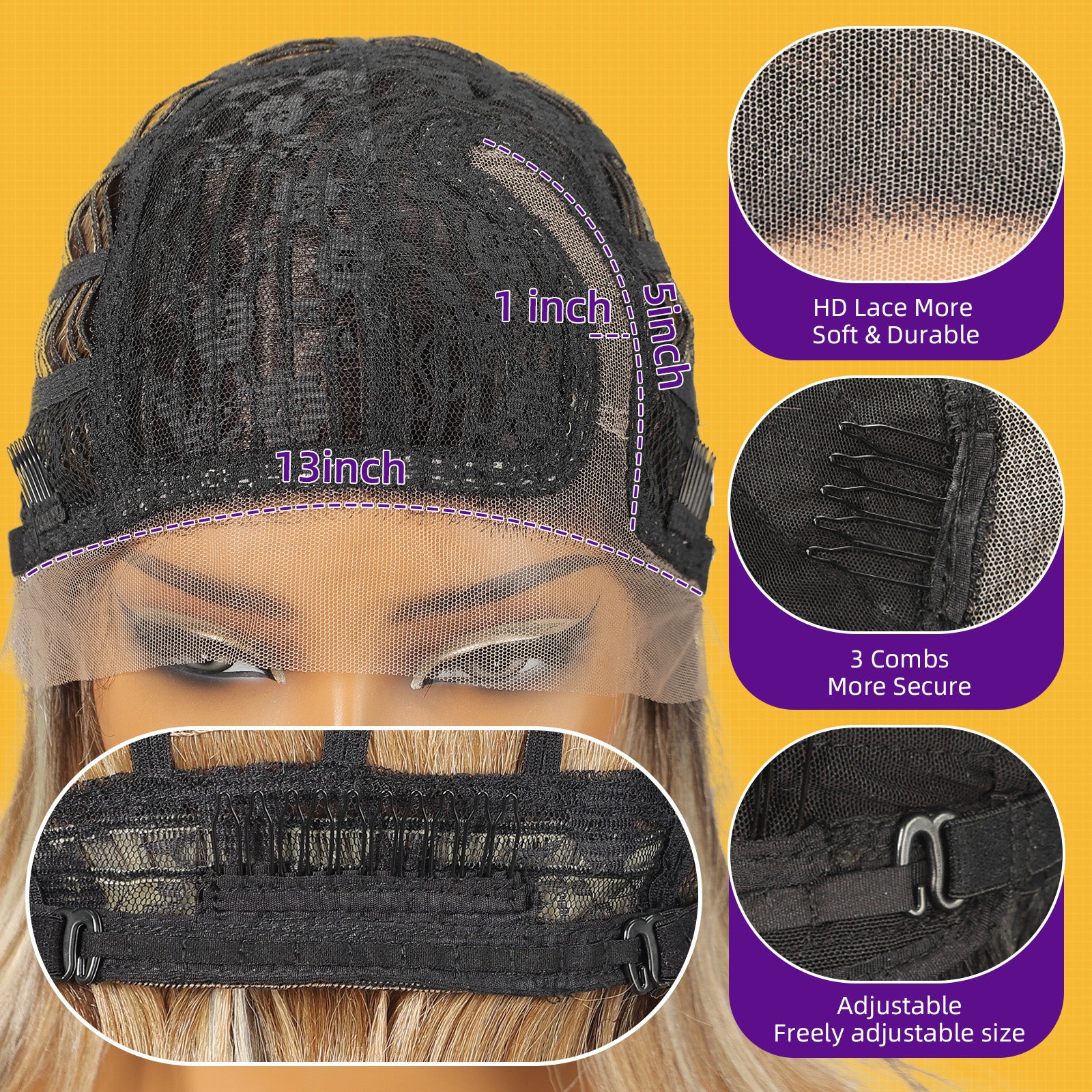 KOME Ombre Platinum Blonde Synthetic Lace Front Wig,Side Part Short Straight Glueless Bob Wig for White Women Daily Use 10IN (#TT6/1001GS)