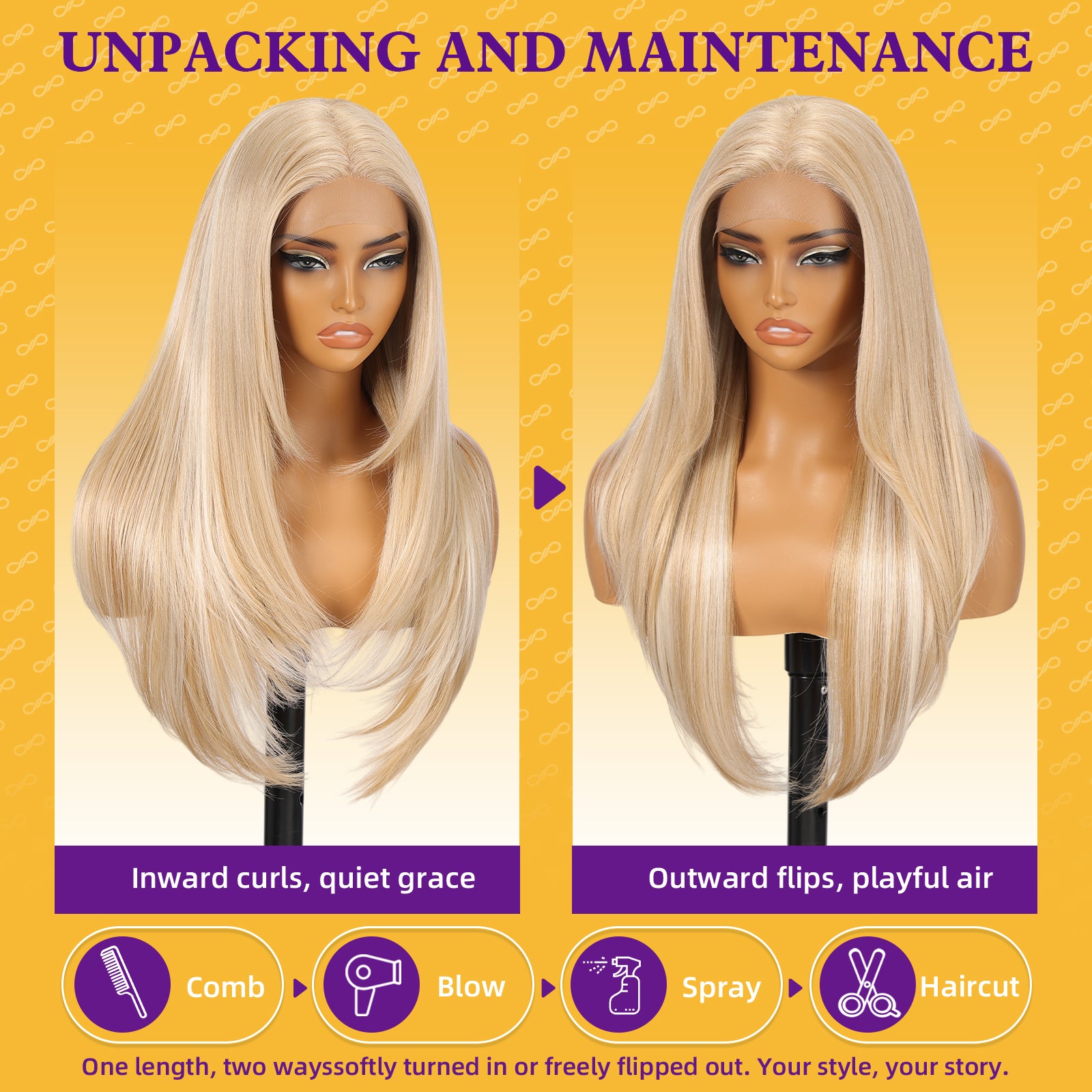KOME Blonde Synthetic Lace Front Wig,T Part Pre Cut Glueless Long Straight Layered Wigs for Women Cosplay Daily Use 26IN(#K16B88)