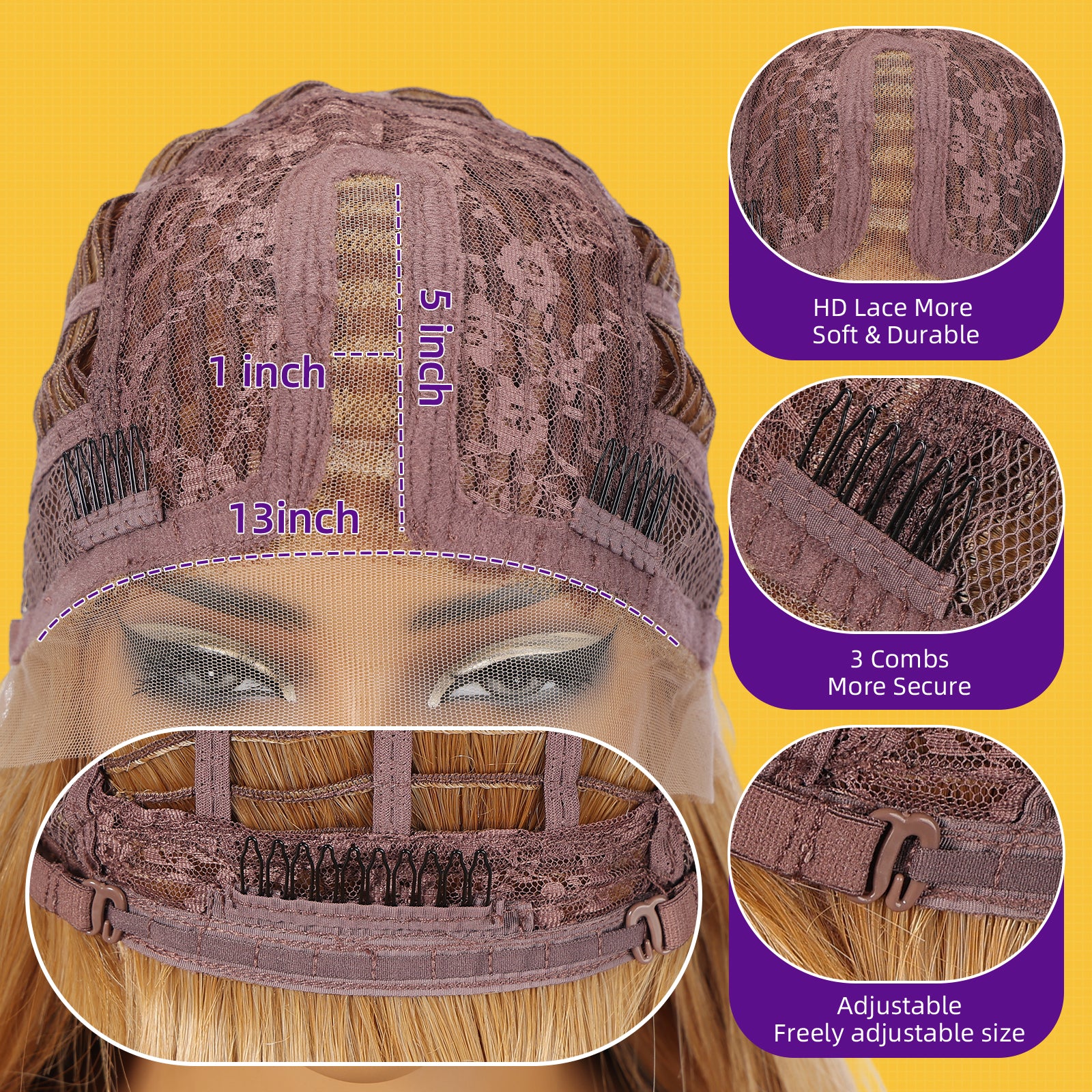KOME Honey Blonde Synthetic Lace Front Wig,T Part Pre Cut Glueless Long Straight Layered Wigs for Women Cosplay Daily Use 26IN(#TT30/2761)