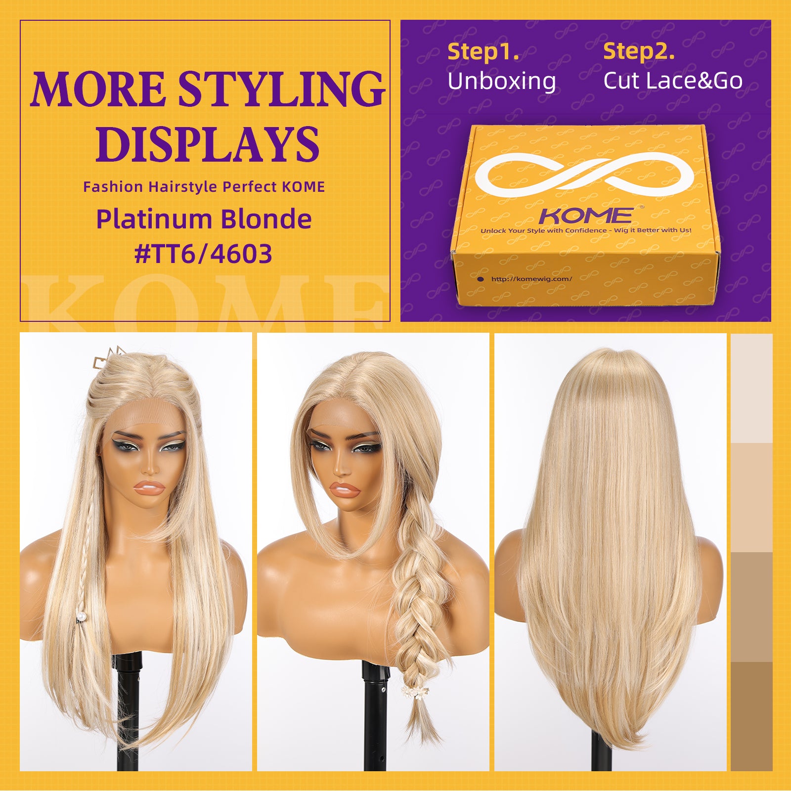 KOME Blonde Synthetic Lace Front Wig,T Part Pre Cut Glueless Long Straight Layered Wigs for Women Cosplay Daily Use 26IN(#K16B88)